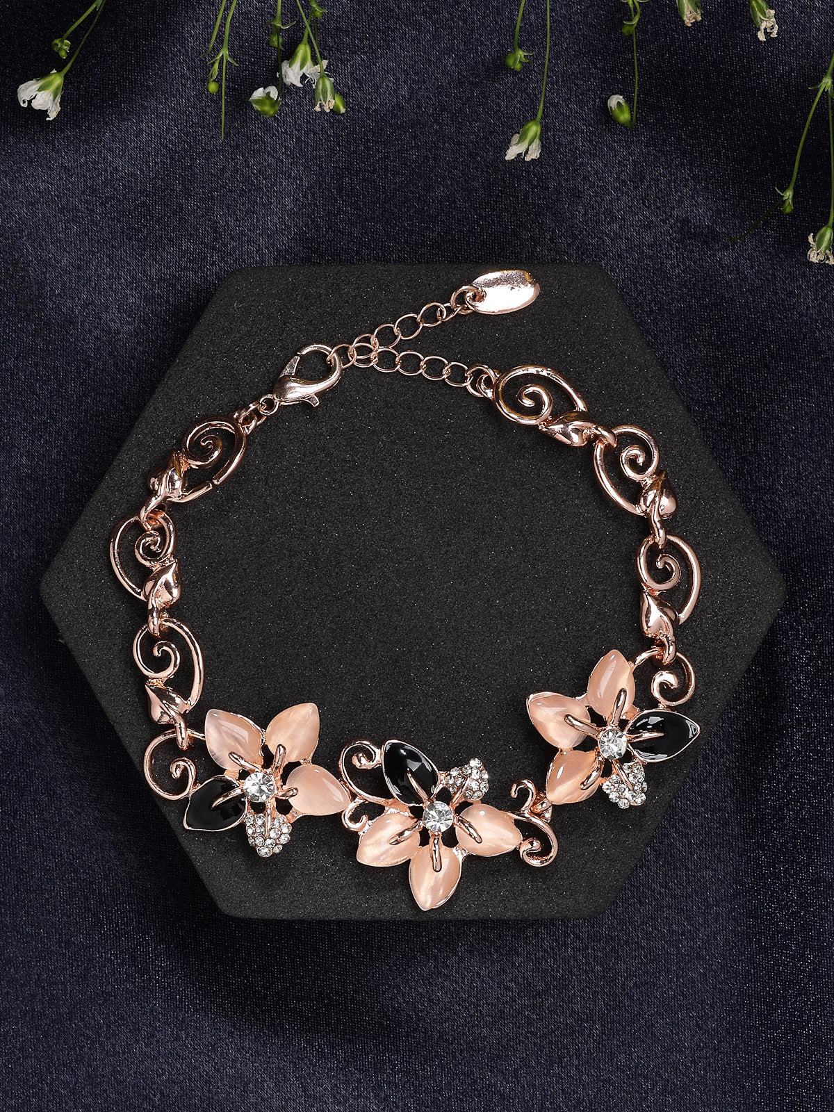 Scintillare By Sukkhi Artful Latest Fashionable Rose Gold Plated Cubic Zirconia Diamond Studded Floral Shaped Kada Bangle & Bracelet Jewellery for Women & Girls|BC107132