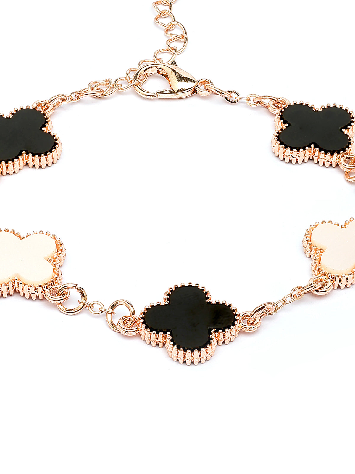 Scinitlare By Sukkhi Decent Latest Stylish Rose Gold Plated Crystal Clover Black & White Bracelet Jewellery for Women & Girls|BC107133