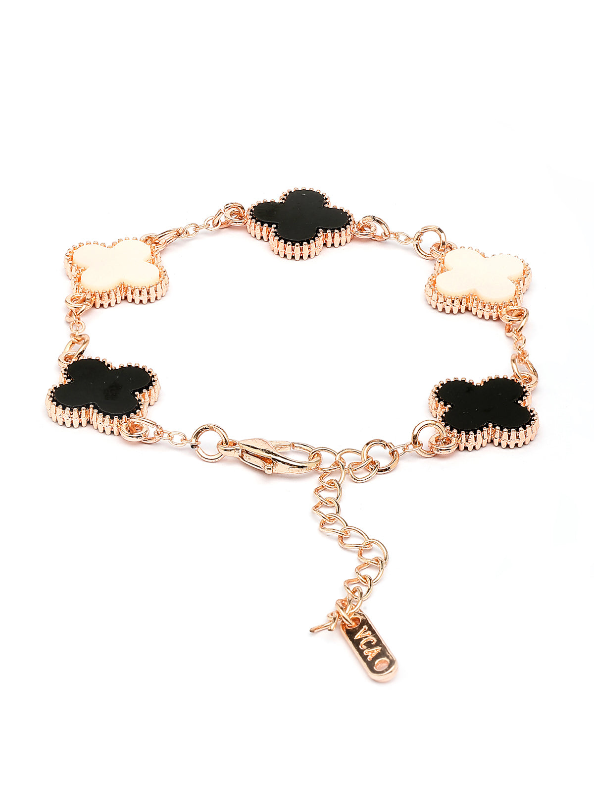 Scinitlare By Sukkhi Decent Latest Stylish Rose Gold Plated Crystal Clover Black & White Bracelet Jewellery for Women & Girls|BC107133