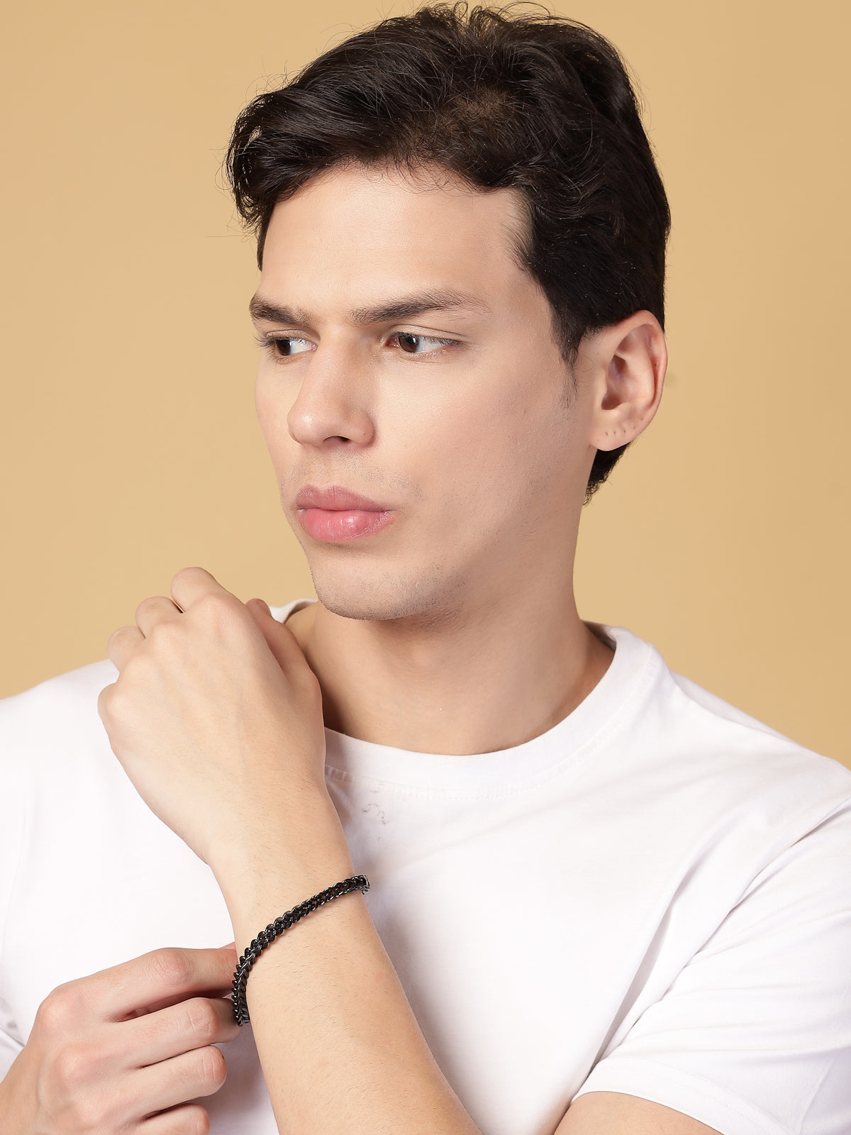 Scintillare By Sukkhi Desirable Stylish Stainless Steel Lobster Closure Type Rhodium Plated Cuban 8 Inch Bracelet for Men & Boys|BC107134