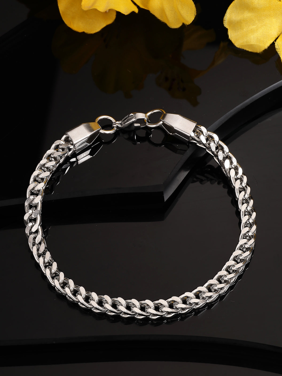 Scintillare By Sukkhi Universal Stylish Stainless Steel Rhodium Plated Silver Bracelet Lobster Closure Type Bracelet For Men & Boys|BC107135