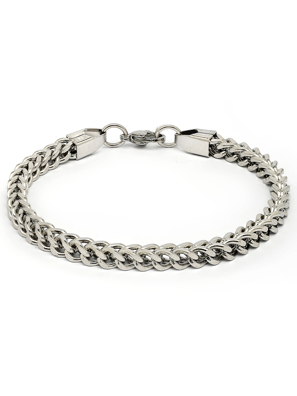 Scintillare By Sukkhi Universal Stylish Stainless Steel Rhodium Plated Silver Bracelet Lobster Closure Type Bracelet For Men & Boys|BC107135