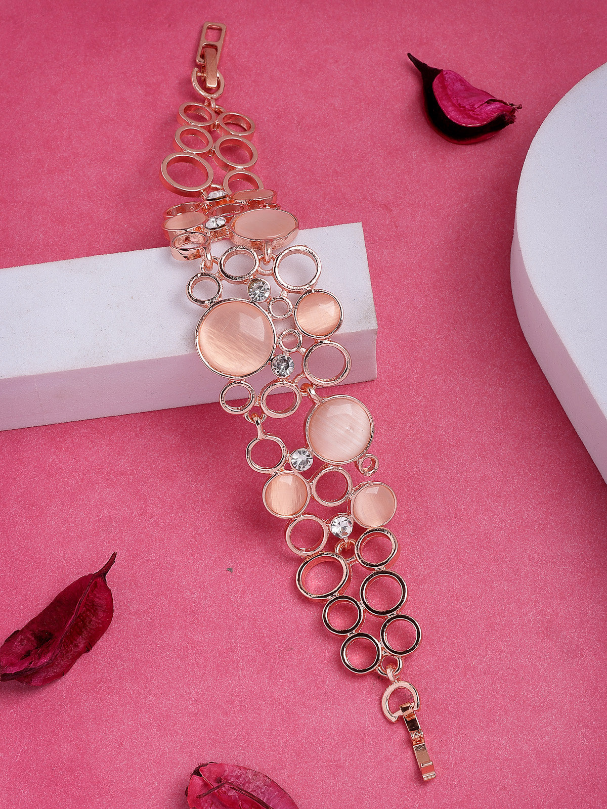 Scintillare By Sukkhi Unique Fashionable Rose Gold Plated Crystal Stones Studded Round Style Bracelet Jewellery For Women & Girls|Gifts for Wife Girlfriend Mother Sister|BC107138
