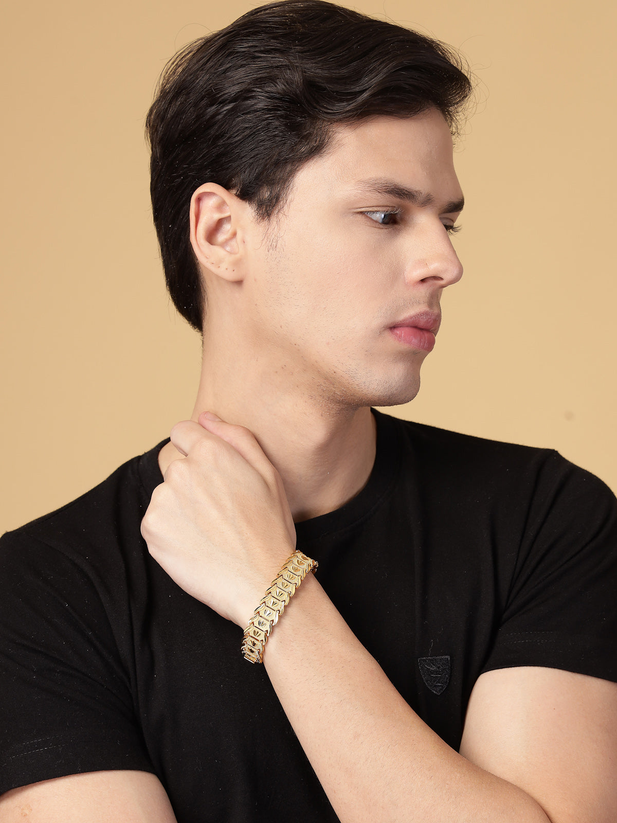 Scintillare By Sukkhi Impressive Copper Gold Plated Durable Stainless Steel Chain Bracelet Jewellery For Men & Boys|Fold Over Clasp type|Gift for Anniversary Birthday|BC107139