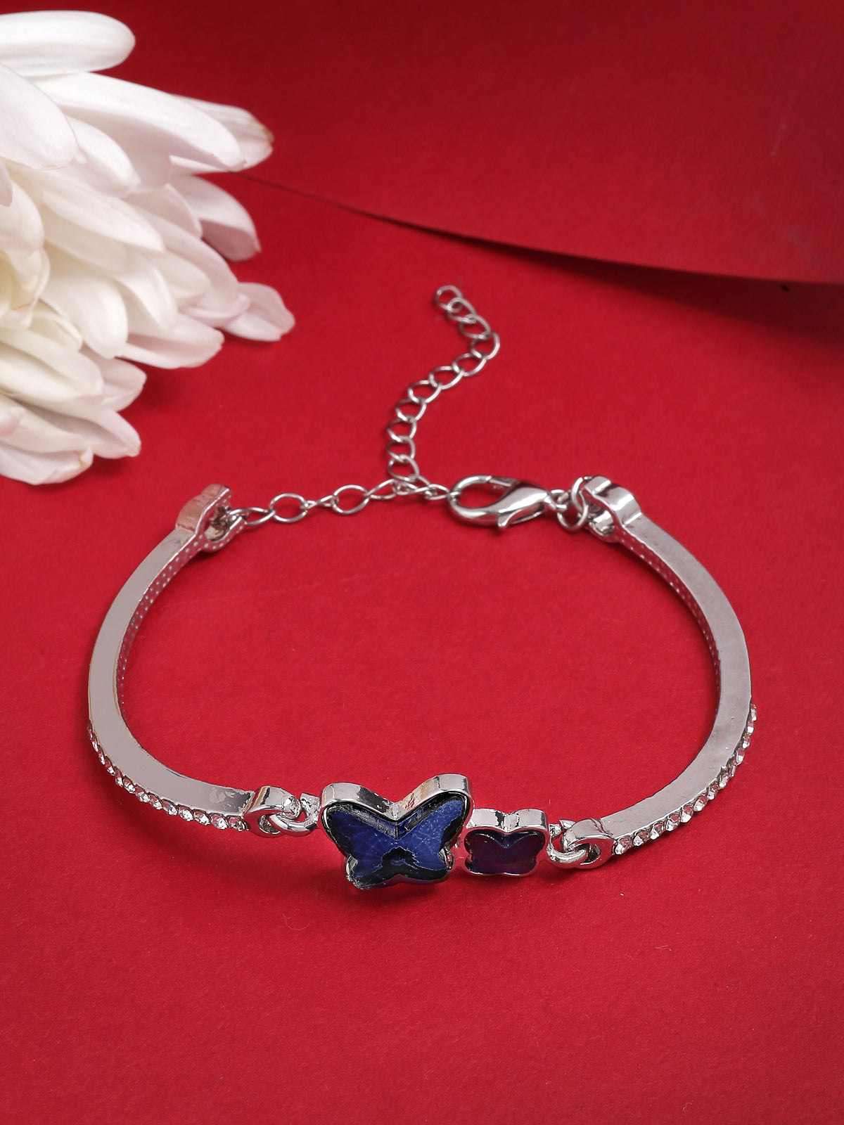 Scintillare By Sukkhi Iconic Latest Stylish Blue Cubic Zirconia Diamond Studded Rhodium Plated & Lobster Claw Bracelet Jewellery For Women & Girls|BC107140