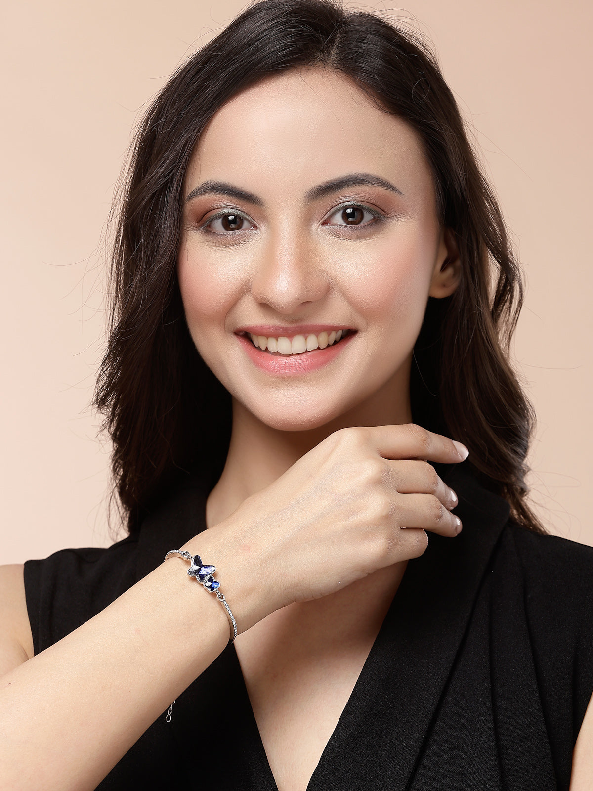 Scintillare By Sukkhi Iconic Latest Stylish Blue Cubic Zirconia Diamond Studded Rhodium Plated & Lobster Claw Bracelet Jewellery For Women & Girls|BC107140