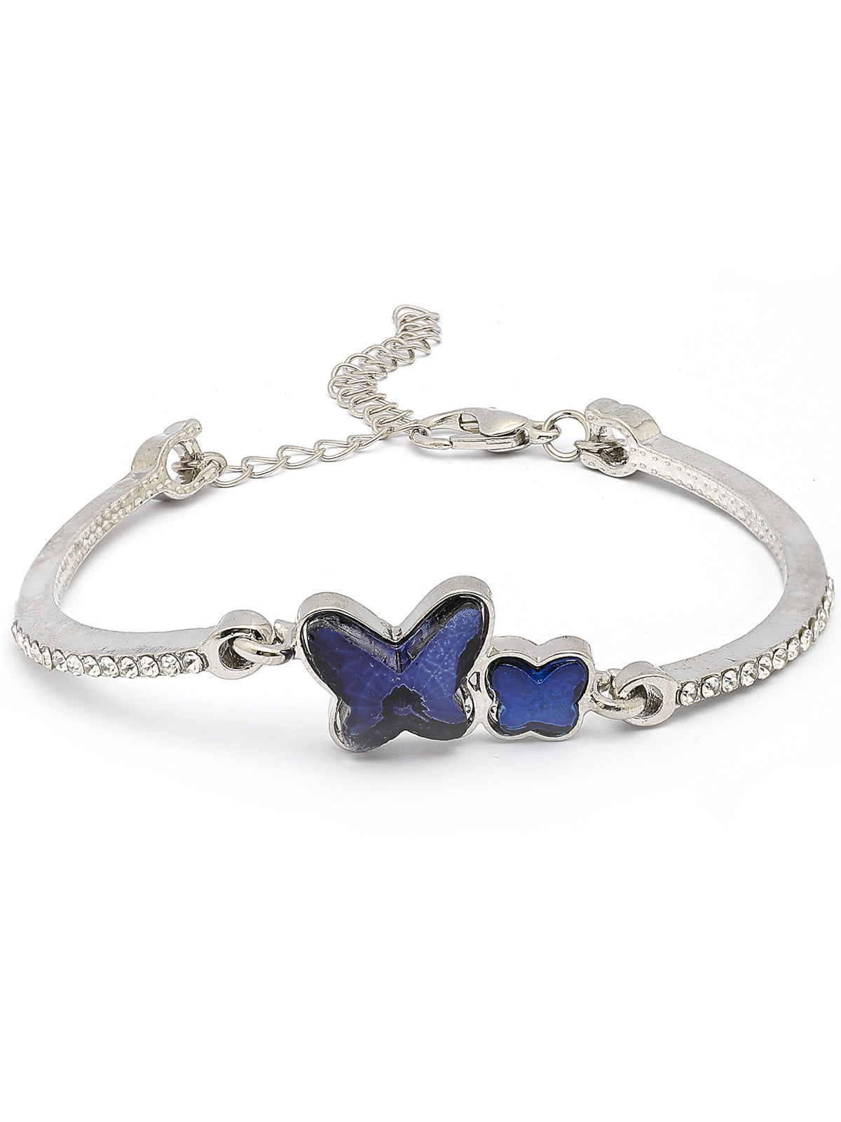 Scintillare By Sukkhi Iconic Latest Stylish Blue Cubic Zirconia Diamond Studded Rhodium Plated & Lobster Claw Bracelet Jewellery For Women & Girls|BC107140