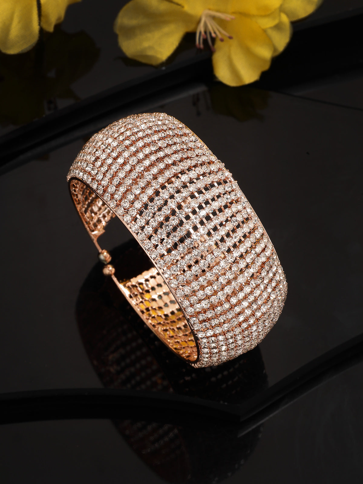 Scintillare By Sukkhi Graceful 18k Rose Gold Plated with Crystal Stone Studded Adjustable Cuff Kada Bracelet Jewellery for For Women & Girls|BC107141