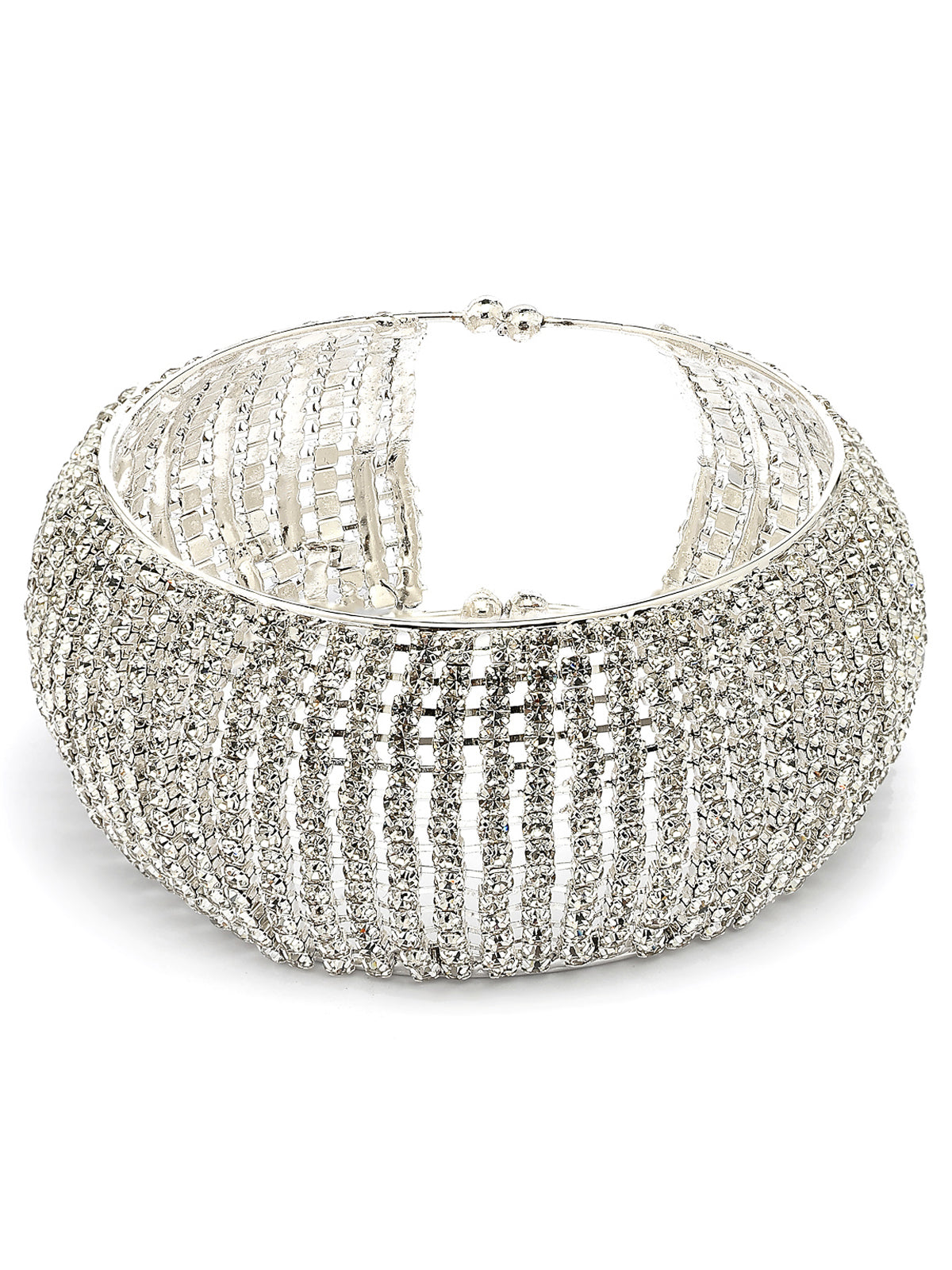 Scintillare By Sukkhi Graceful Rhodium Plated with Crystal Stone Studded Adjustable Silver Cuff Kada Bracelet Jewellery for For Women & Girls|BC107142