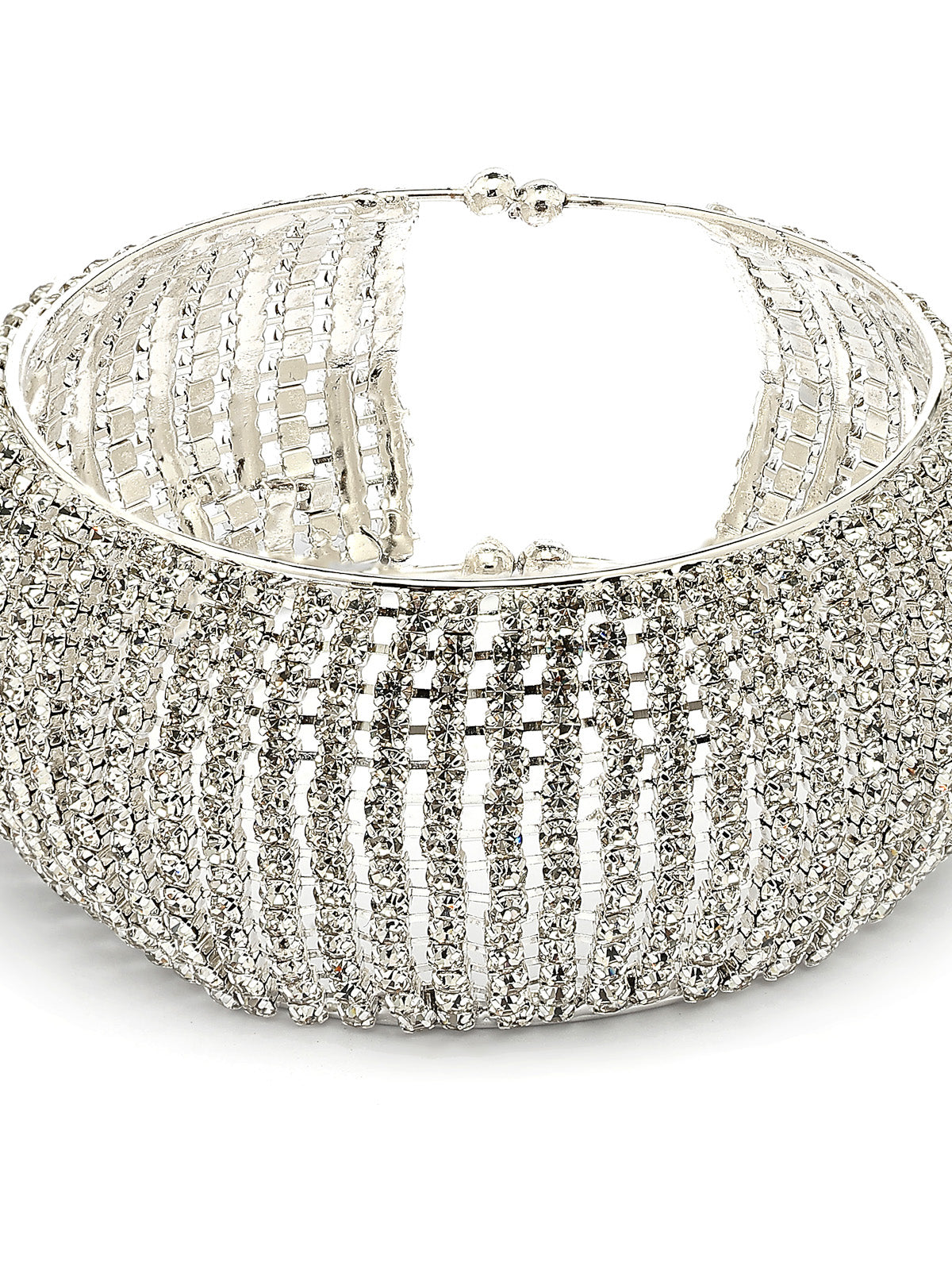 Scintillare By Sukkhi Graceful Rhodium Plated with Crystal Stone Studded Adjustable Silver Cuff Kada Bracelet Jewellery for For Women & Girls|BC107142