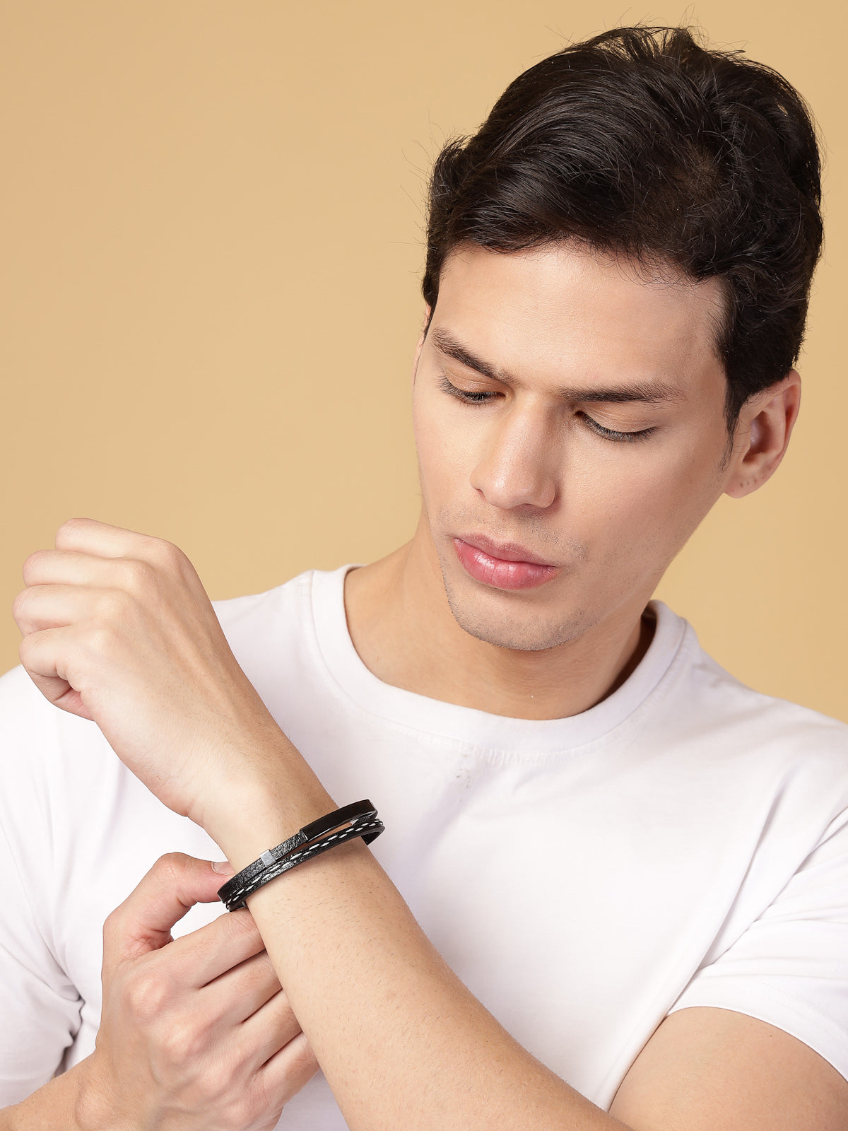 Scintillare By Sukkhi Charming Leather Silicon Wristband Black Bracelet Jewellery for Men & Boys|Accessories jewellery for Unisex|Birthday Gift for Girls and Boys|BC107143