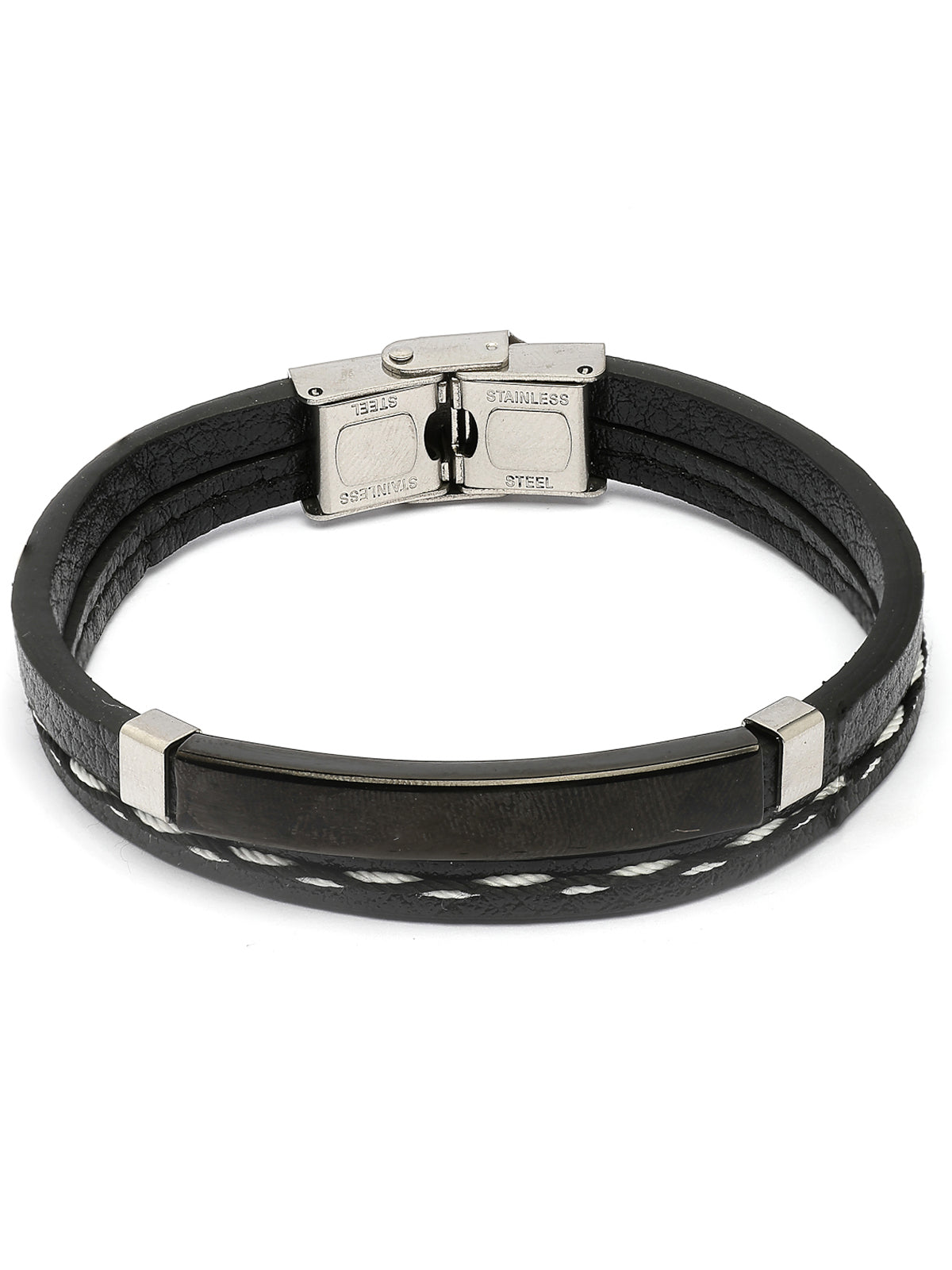 Scintillare By Sukkhi Charming Leather Silicon Wristband Black Bracelet Jewellery for Men & Boys|Accessories jewellery for Unisex|Birthday Gift for Girls and Boys|BC107143