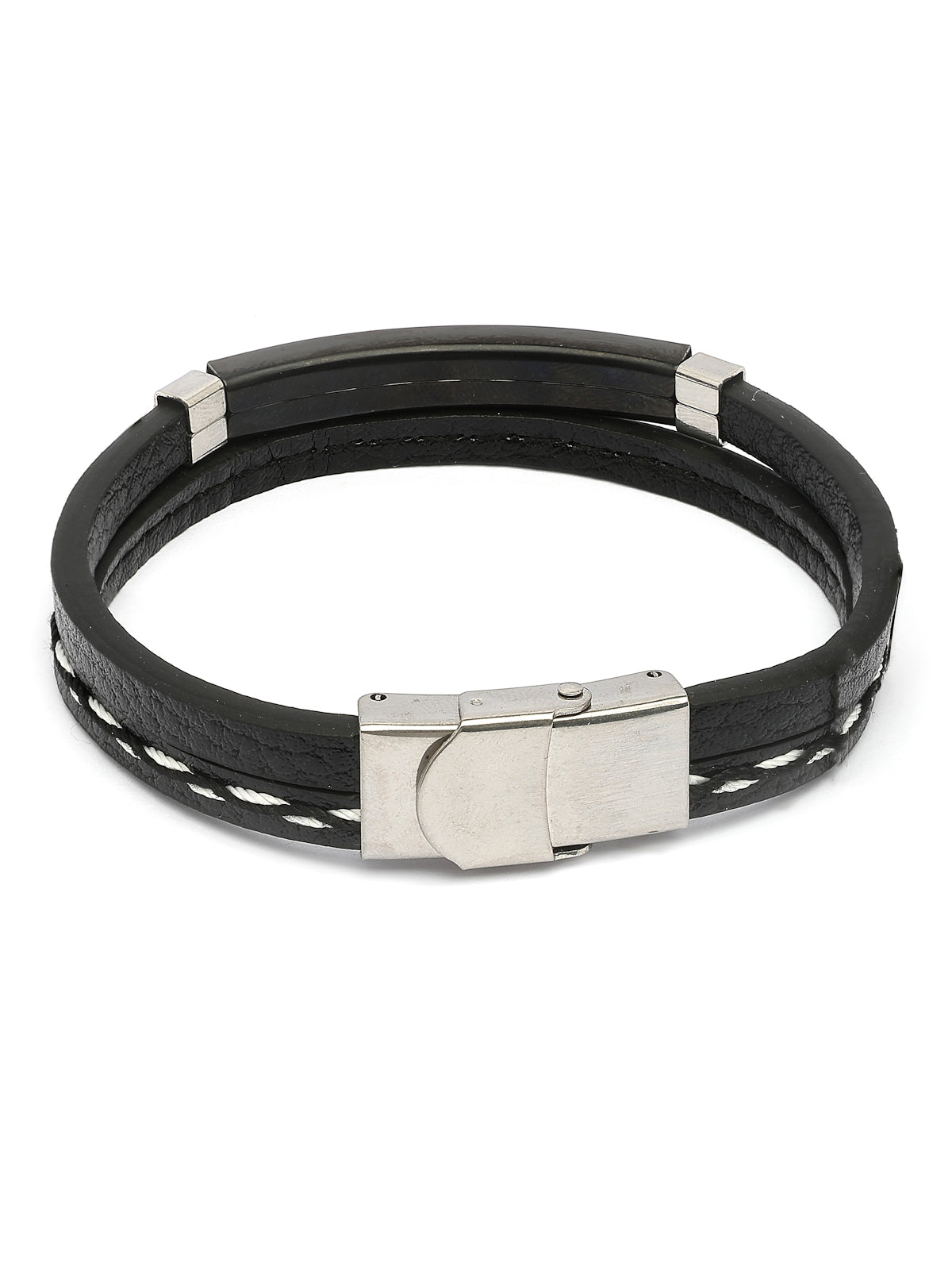 Scintillare By Sukkhi Charming Leather Silicon Wristband Black Bracelet Jewellery for Men & Boys|Accessories jewellery for Unisex|Birthday Gift for Girls and Boys|BC107143