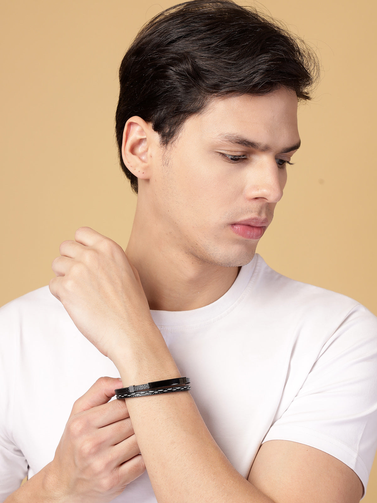 Scintillare By Sukkhi Charming Leather Silicon Wristband Black Bracelet Jewellery for Men & Boys|Accessories jewellery for Unisex|Birthday Gift for Girls and Boys|BC107143