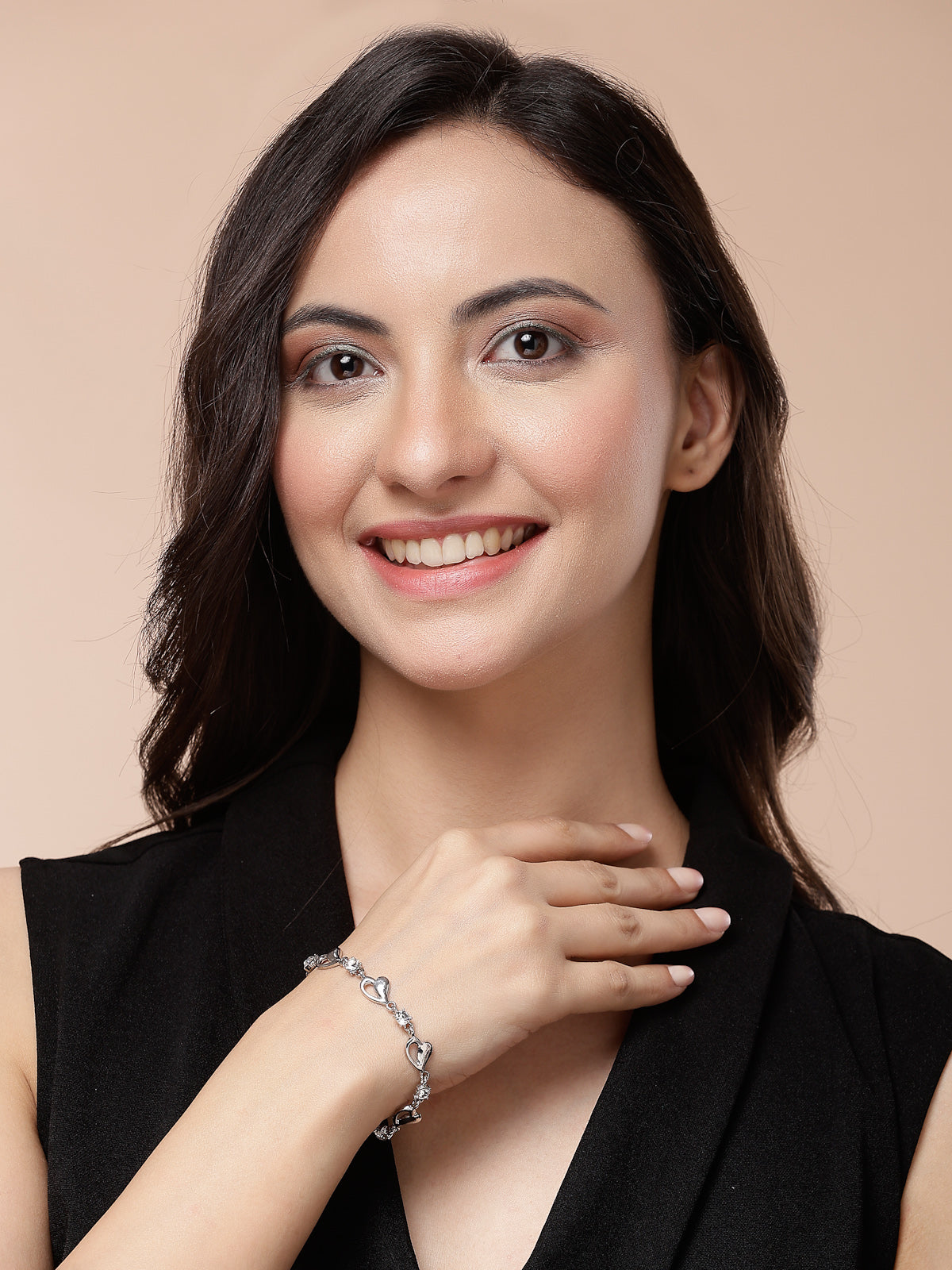 Scintillare By Sukkhi Excellent Design Crystal Stone Studded with Platinum Plated Hear Shaped Adjustable Bracelet Jewellery for Women & Girls|BC107144