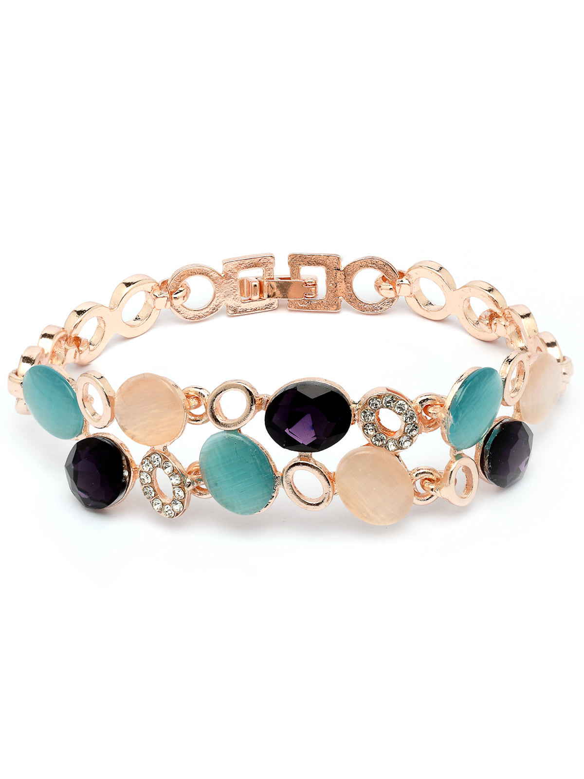 Scintillare By Sukkhi Iconic Latest Stylish Rose Gold Plated Crystal Diamond Studded Oval Shaped Adjustable Bracelet Jewellery for Women & Girls|BC107145