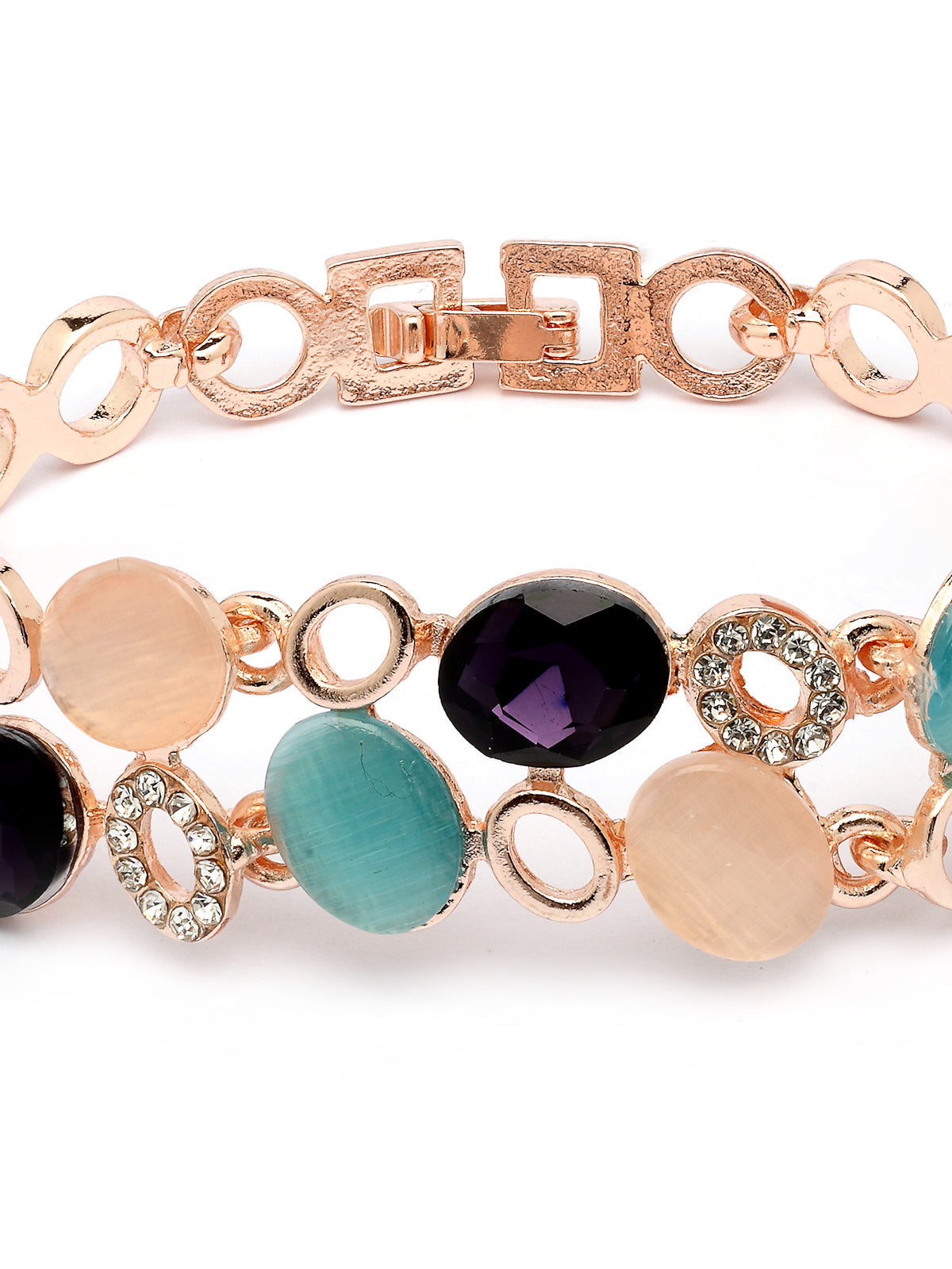 Scintillare By Sukkhi Iconic Latest Stylish Rose Gold Plated Crystal Diamond Studded Oval Shaped Adjustable Bracelet Jewellery for Women & Girls|BC107145