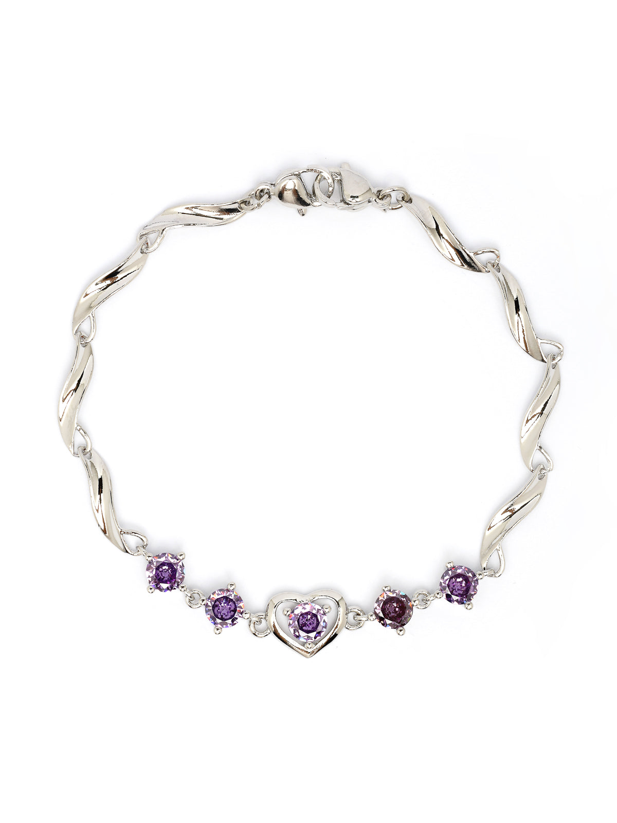 Scintillare By Sukkhi Lovely Copper Sterling Silver Plated Heart Shaped Designed Purple Charm Bracelet Jewellery For Women & Girls|Gifts for Wife Girlfriend Mother Sister|BC107149