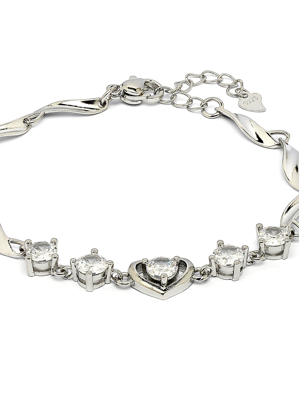 Scintillare By Sukkhi Lovely Copper Sterling Silver Plated Heart Shaped Designed Silver Charm Bracelet Jewellery For Women & Girls|Gifts for Wife Girlfriend Mother Sister|BC107150