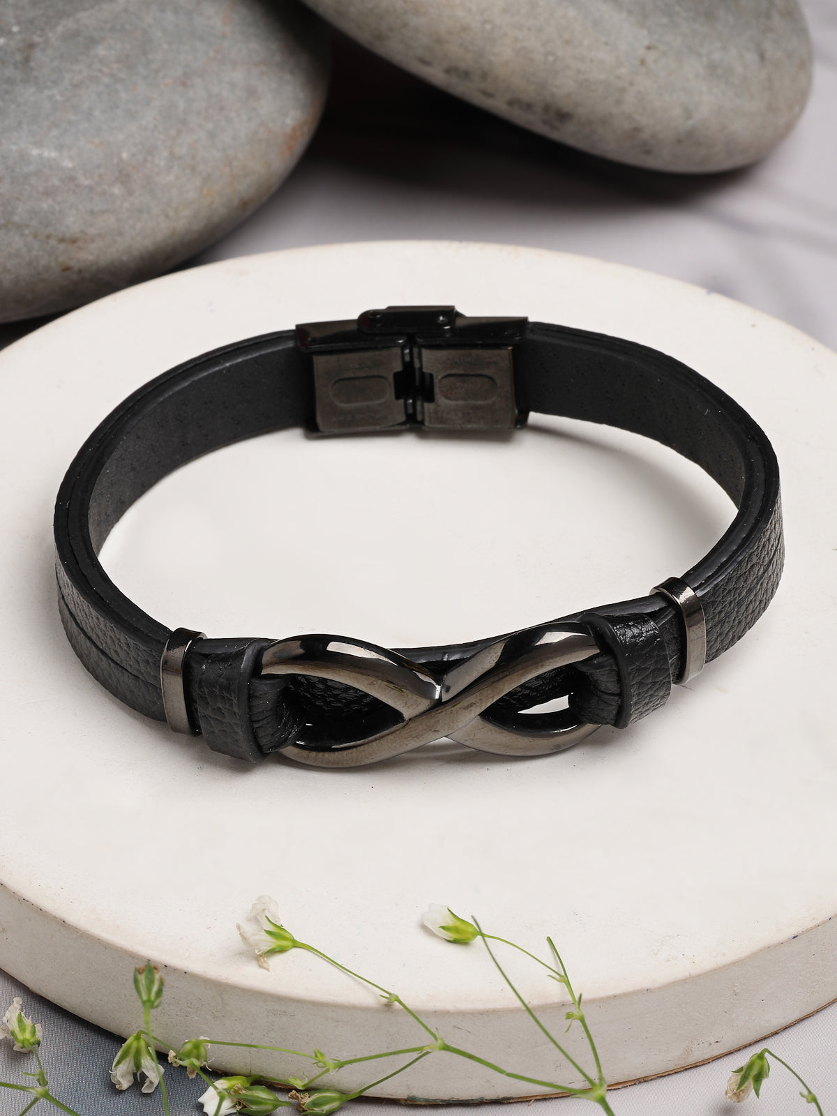 Scintillare By Sukkhi Unique Stylish Fashionable Titanium Steel Vegan Leather Micro Insert Bracelet For Men & Boys|BC107153