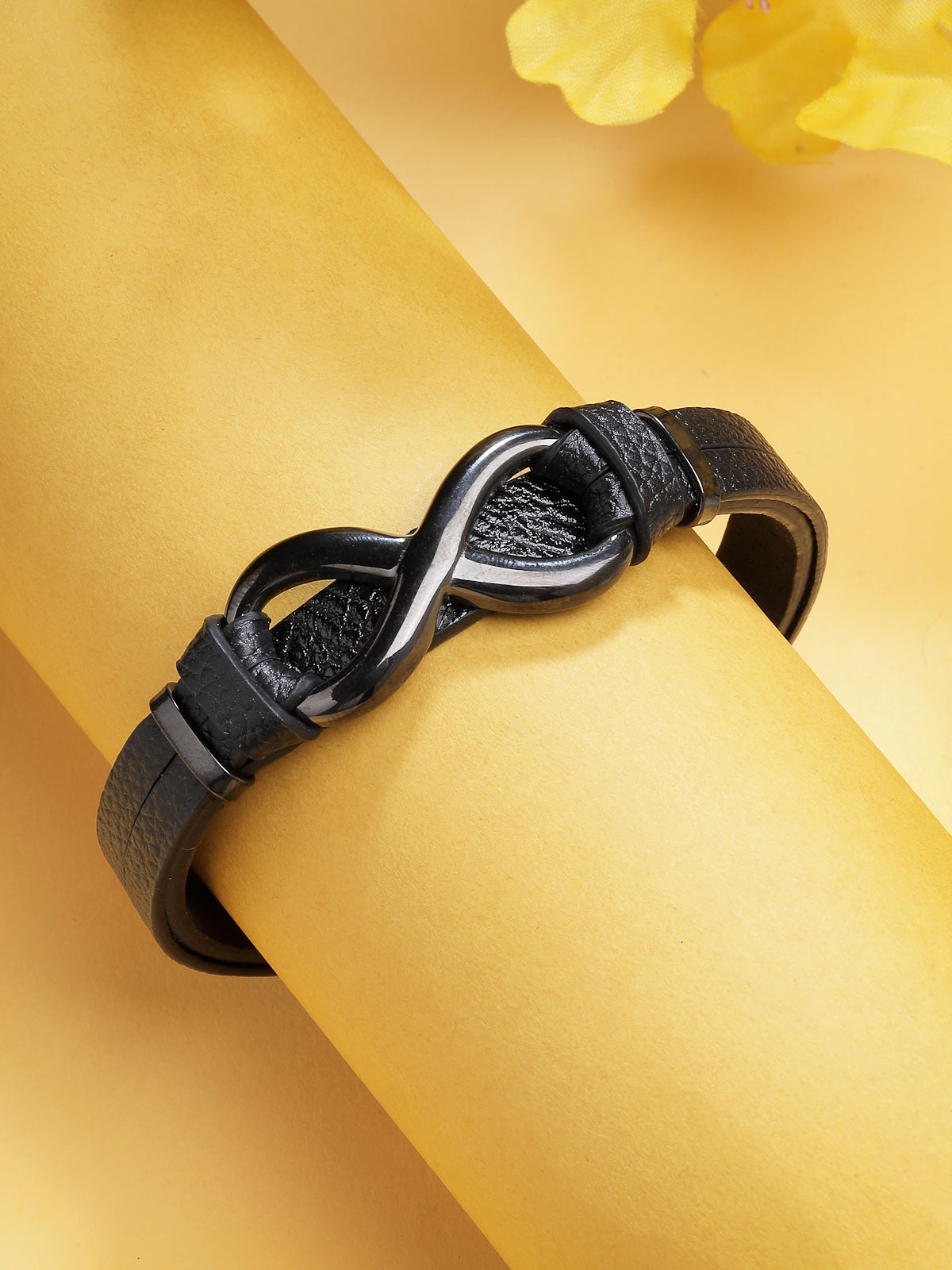 Scintillare By Sukkhi Unique Stylish Fashionable Titanium Steel Vegan Leather Micro Insert Bracelet For Men & Boys|BC107153