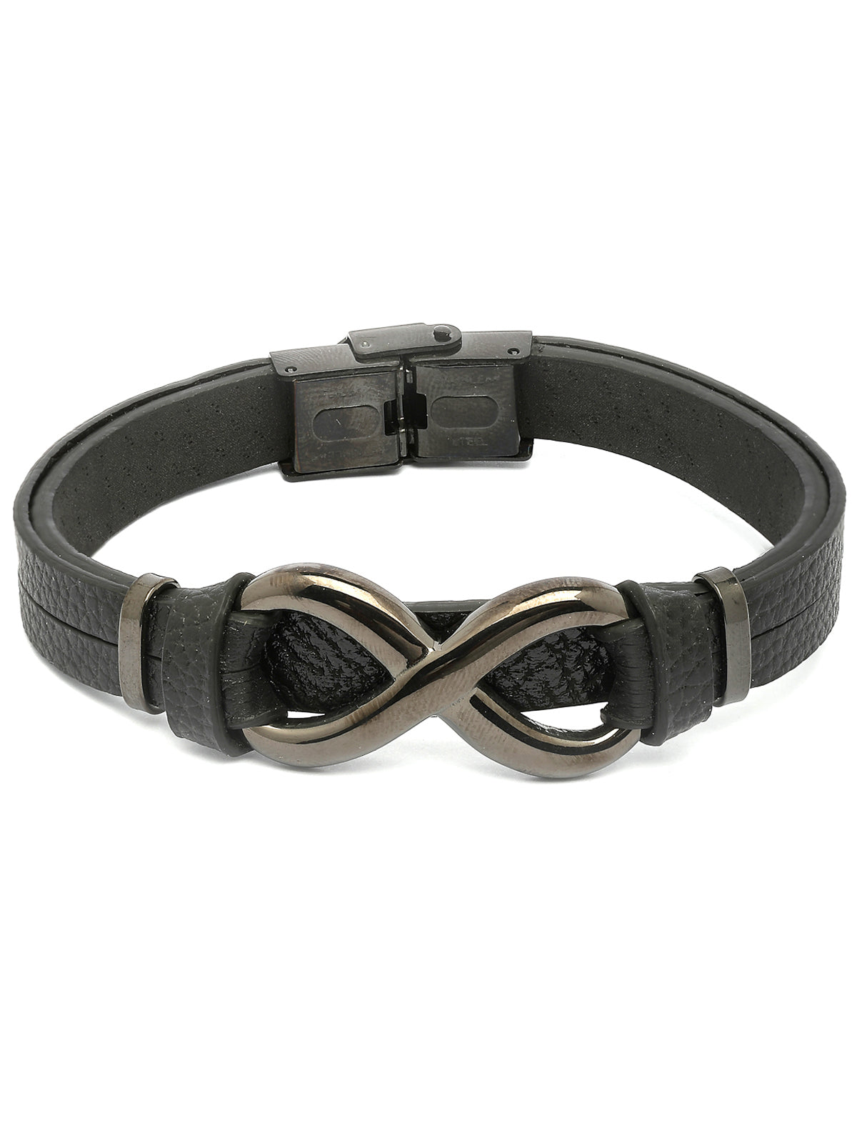 Scintillare By Sukkhi Unique Stylish Fashionable Titanium Steel Vegan Leather Micro Insert Bracelet For Men & Boys|BC107153