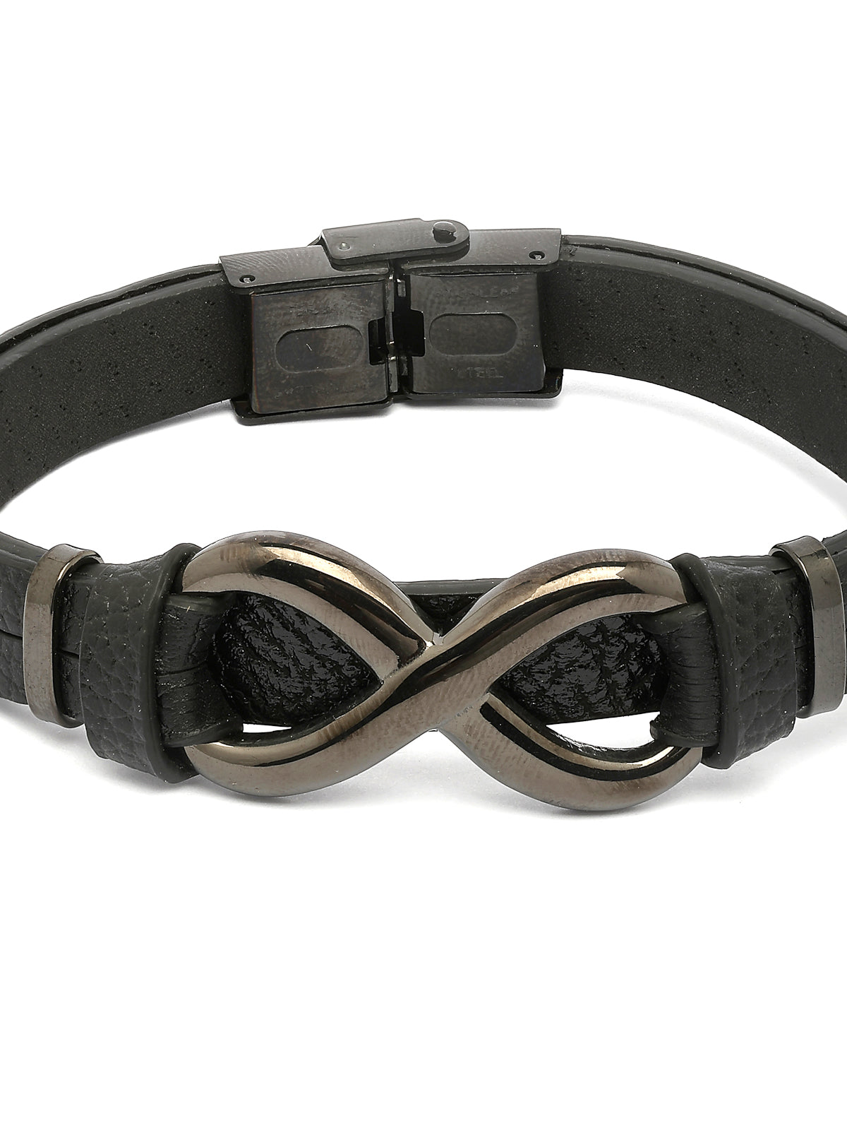 Scintillare By Sukkhi Unique Stylish Fashionable Titanium Steel Vegan Leather Micro Insert Bracelet For Men & Boys|BC107153
