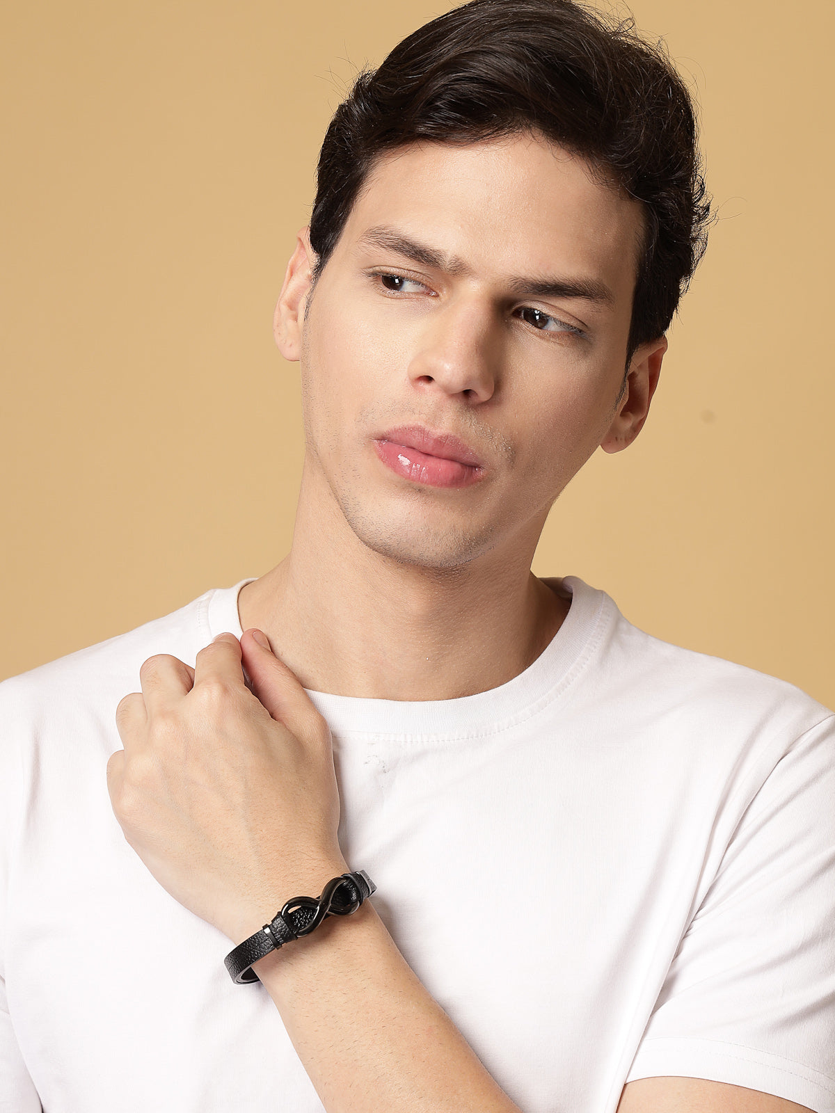Scintillare By Sukkhi Unique Stylish Fashionable Titanium Steel Vegan Leather Micro Insert Bracelet For Men & Boys|BC107153