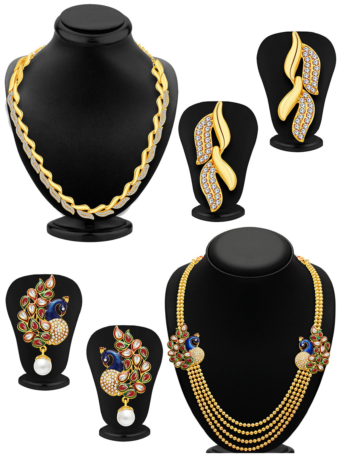 Sukkhi Gleaming Pearl Gold Plated Peacock Meenakari Long Haram Necklace Set Combo For Women CB71484GLDPM1450