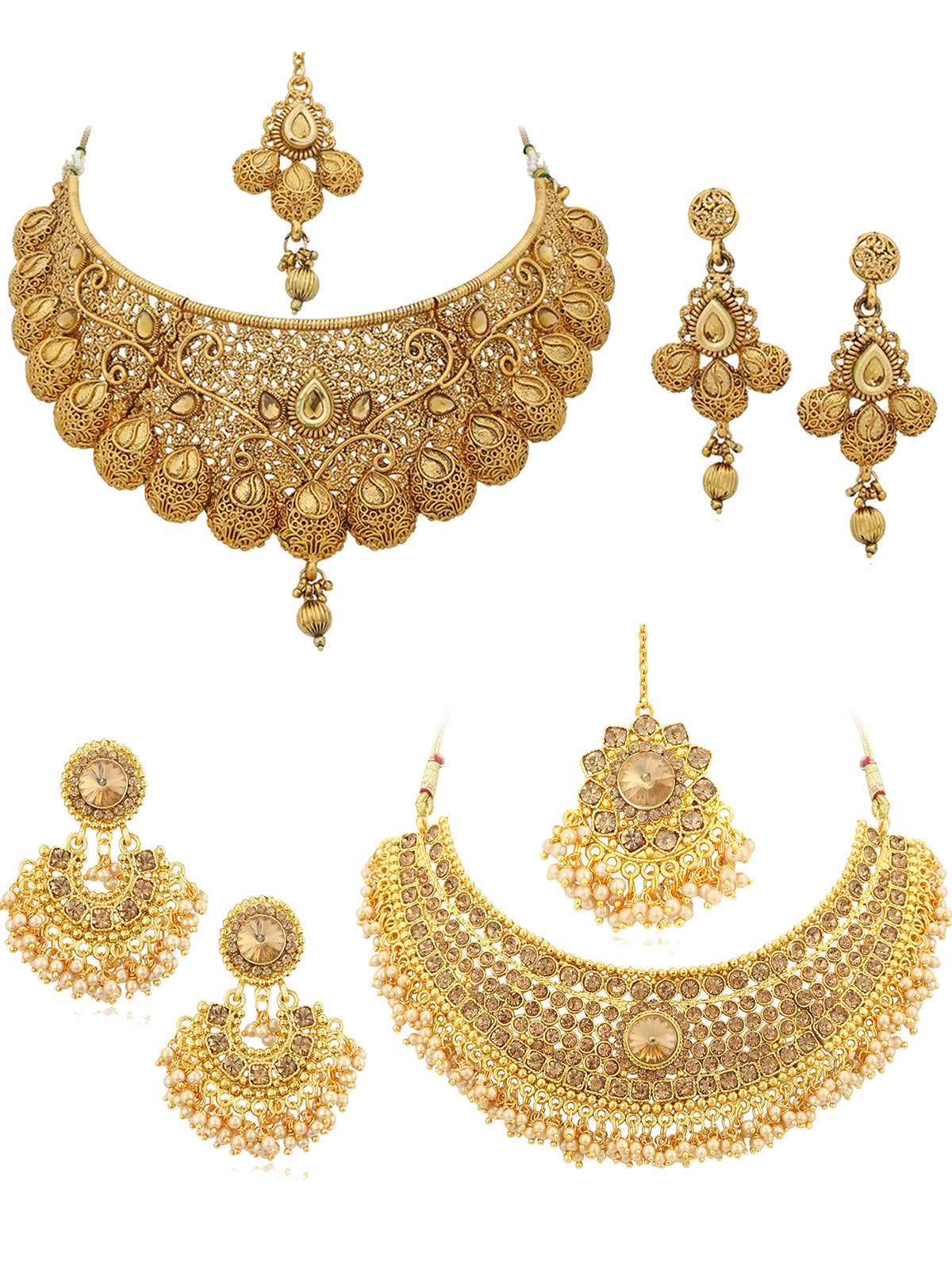 Sukkhi Glamorous LCT Gold Plated Pearl Choker Necklace Set Combo For Women CB73381