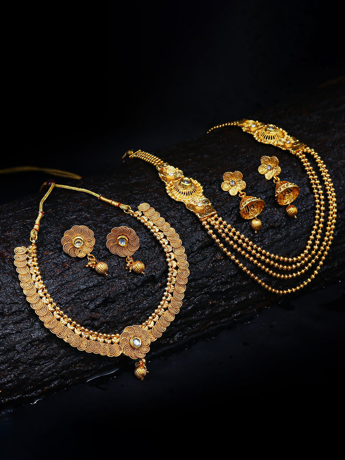 Sukkhi Floral Gold Plated Kundan Choker & Multi-String Necklace Set Combo For Women CB73383
