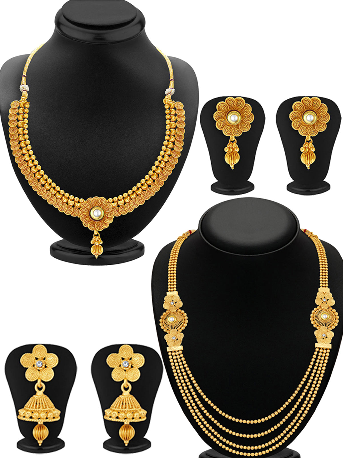 Sukkhi Floral Gold Plated Kundan Choker & Multi-String Necklace Set Combo For Women CB73383