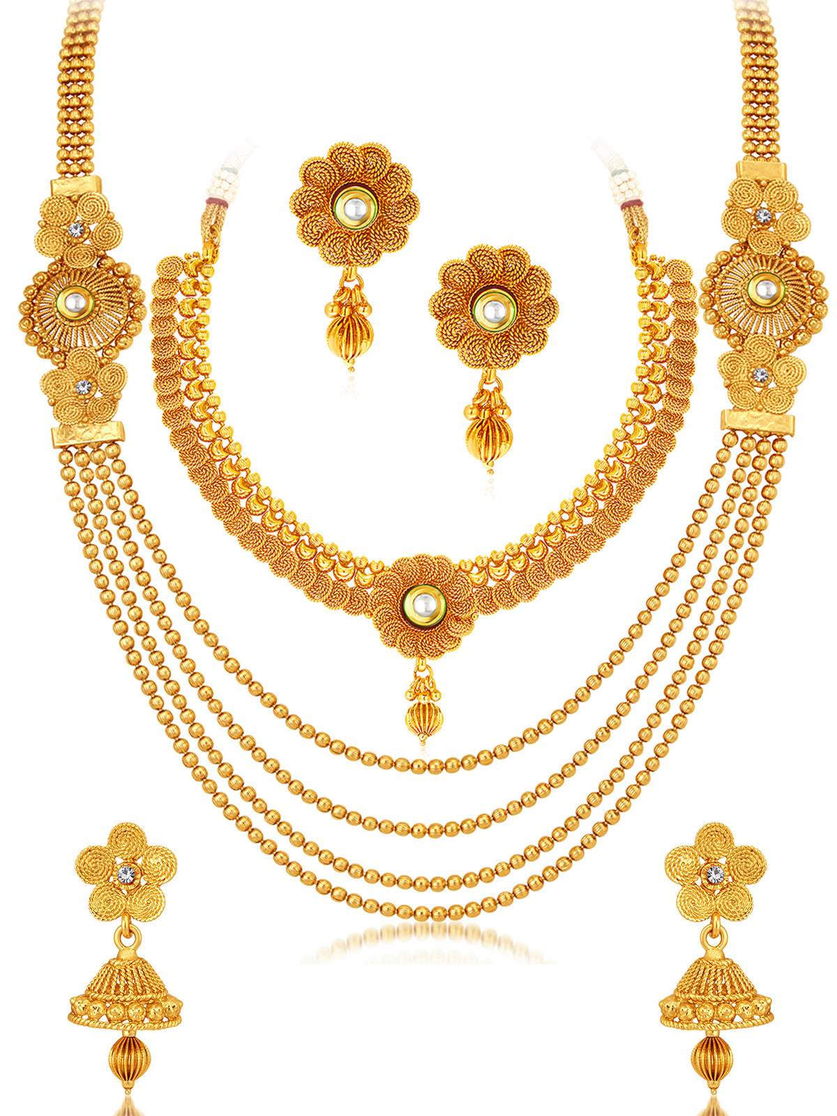Sukkhi Floral Gold Plated Kundan Choker & Multi-String Necklace Set Combo For Women CB73383