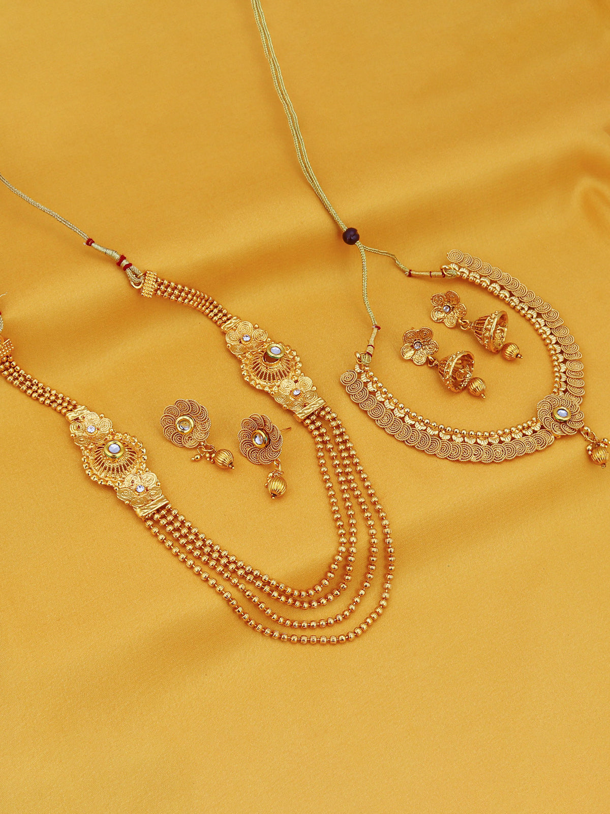 Sukkhi Floral Gold Plated Kundan Choker & Multi-String Necklace Set Combo For Women CB73383