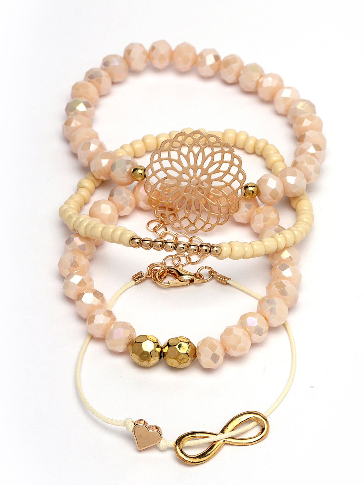 Scintillare by Sukkhi Modern Stylish Stackable Design Gold Plated with Crystals & Faux Beadded HAMSA HAND Evil-Eye Adjustable Combo Bangle Bracelet for Women & Girls Set of 4|gift for women|CBBC106632