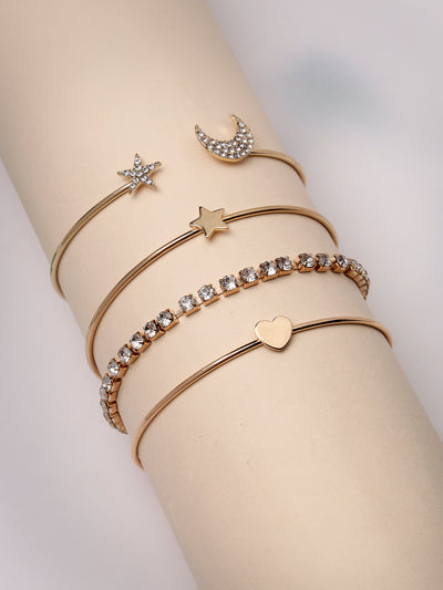 Scintillare by Sukkhi Attractive Latest Design Stackable Gold Plated With Blue Crystals Adjustable Bangle Bracelets for Women & Girls Set of 4|Birthday Gift for Women|One Size|CBBC106630