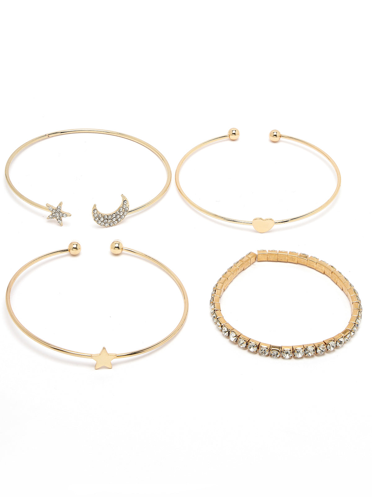 Scintillare by Sukkhi Elegant Latest Stackable Design Gold Plated Crystals with Evil-Eye Adjustable Combo Bangle Bracelet for Women & Girls ( Set of 5)|Birthday Gift for Women|(Golden)|CBBC106631