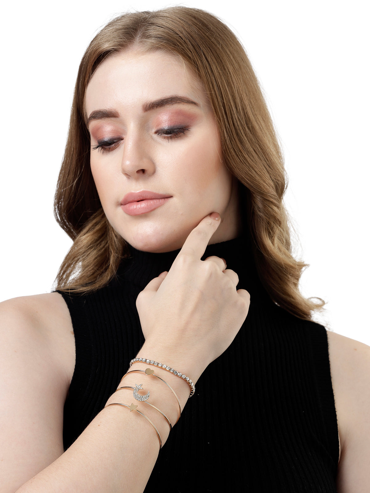 Scintillare by Sukkhi Latest Stackable Delicate Design Gold Plated Adjustable Combo Bangle Bracelet for Women & Girls ( Set of 4)|Birthday Gift for Women|(Golden)|CBBC106636