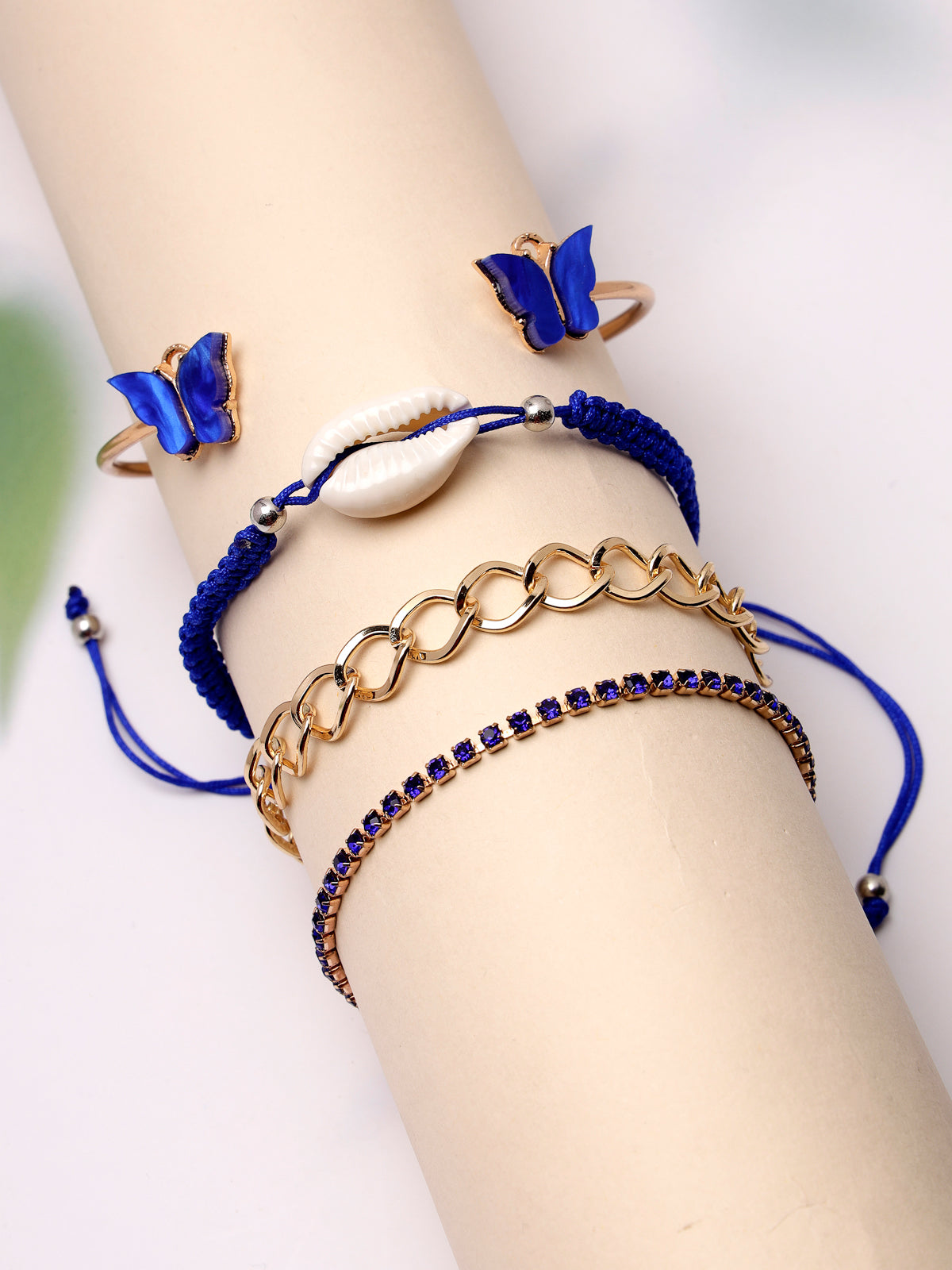 Scintillare by Sukkhi Elegant Latest Stackable Design Gold Plated Crystals with Evil-Eye Adjustable Combo Bangle Bracelet for Women & Girls ( Set of 5)|Birthday Gift for Women|(Golden)|CBBC106631