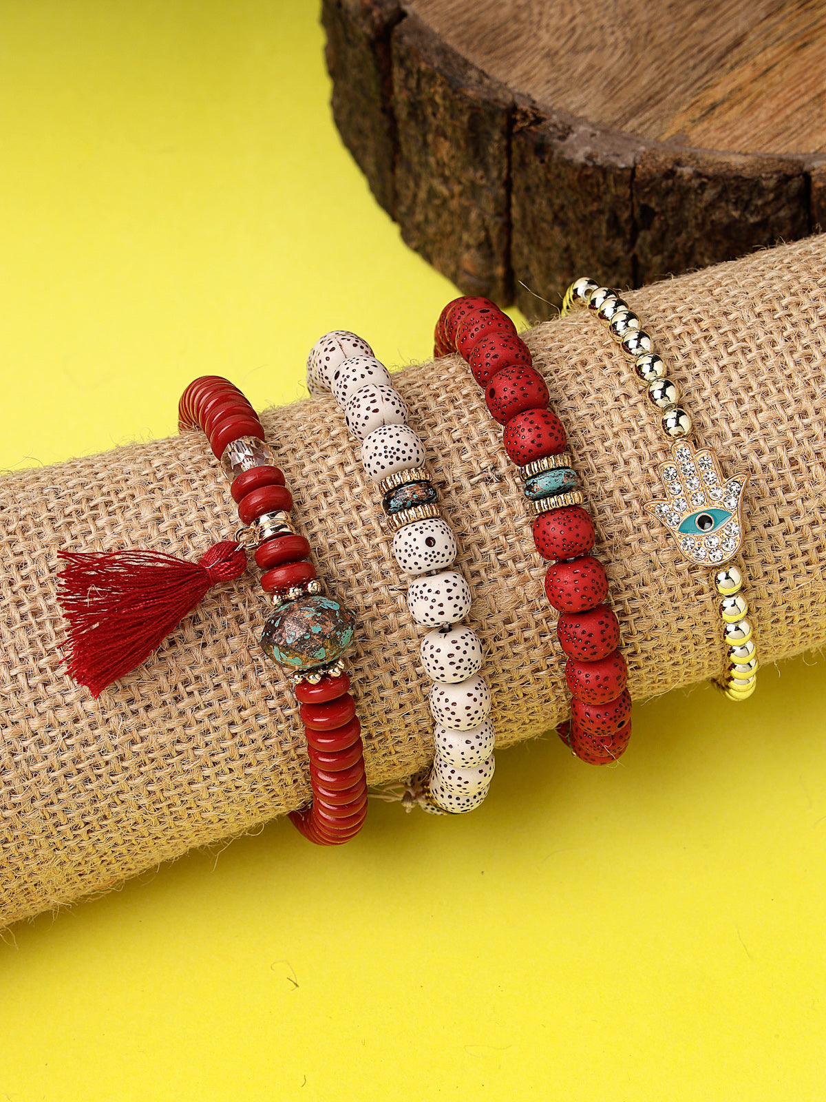 Scintillare by Sukkhi Modern Stylish Stackable Design Gold Plated with Crystals & Faux Beadded HAMSA HAND Evil-Eye Adjustable Combo Bangle Bracelet for Women & Girls Set of 4|gift for women|CBBC106632