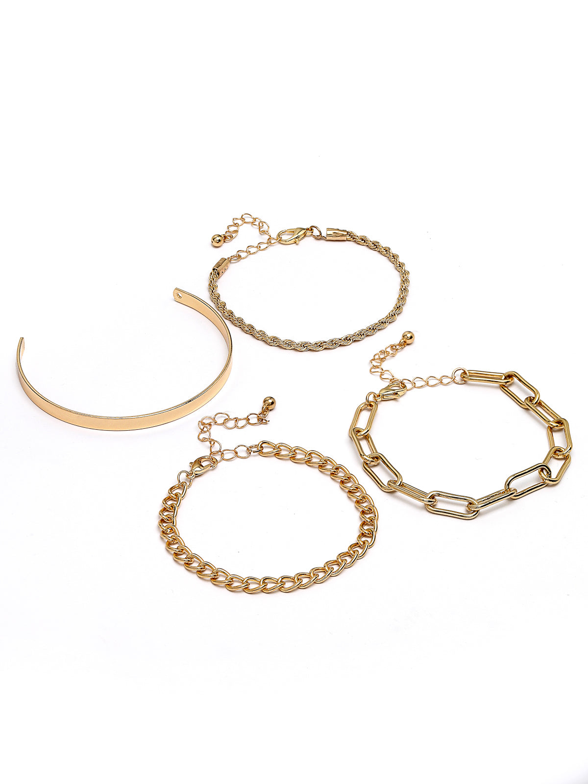 Scintillare by Sukkhi Western Fashionable Stackable Design Gold Plated with Crystals Adjustable Cuff Kada Combo Bangle Bracelet for Women & Girls (Set of 4)|Birthday Gift for Women|(Golden)|CBBC106640