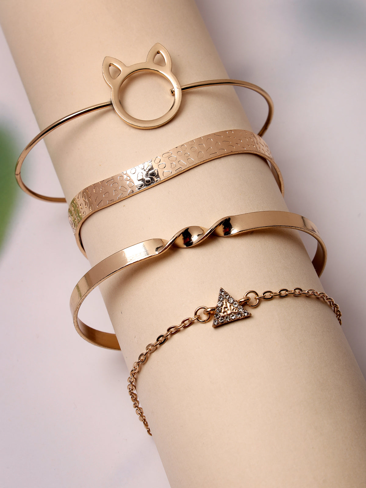 Scintillare by Sukkhi Unique Light Weight Latest Stackable Design Gold Plated Geometric Adjustable Combo Bangle Bracelet for Women & Girls (Set of 5)|Birthday Gift for Women|(Golden)|CBBC106643
