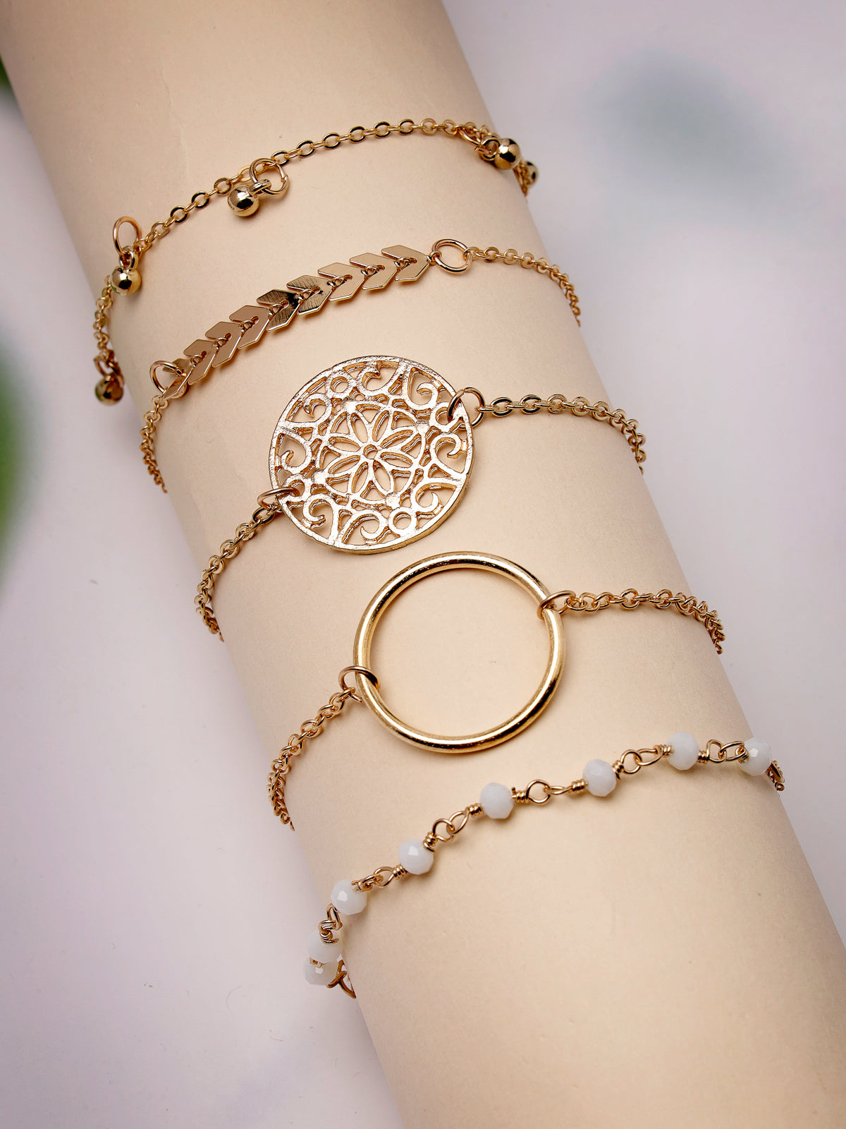 Scintillare by Sukkhi Pretty Fashionable Latest Design Gold Plated Heart Shaped Stackable with Adjustable Combo Bangle Bracelet for Women & Girls (Set of 5)|Birthday Gift for Women|CBBC106645