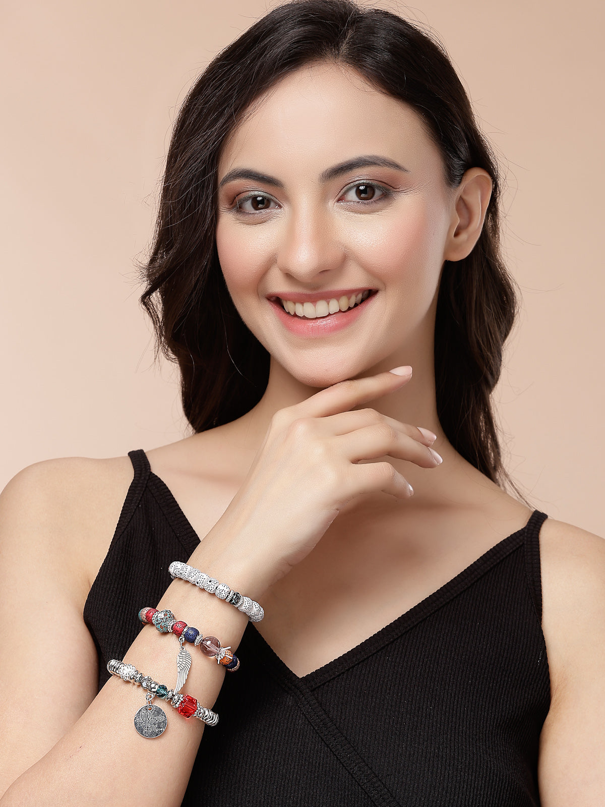 Scintillare By Sukkhi Attractive Latest Stylish Bohemian I Love You Feather Tassel Charm Multilayer Beads Multicolor Bangle & Bodhi Bracelet Jewellery for Women & Girls|Pack of 4|CBBC107154