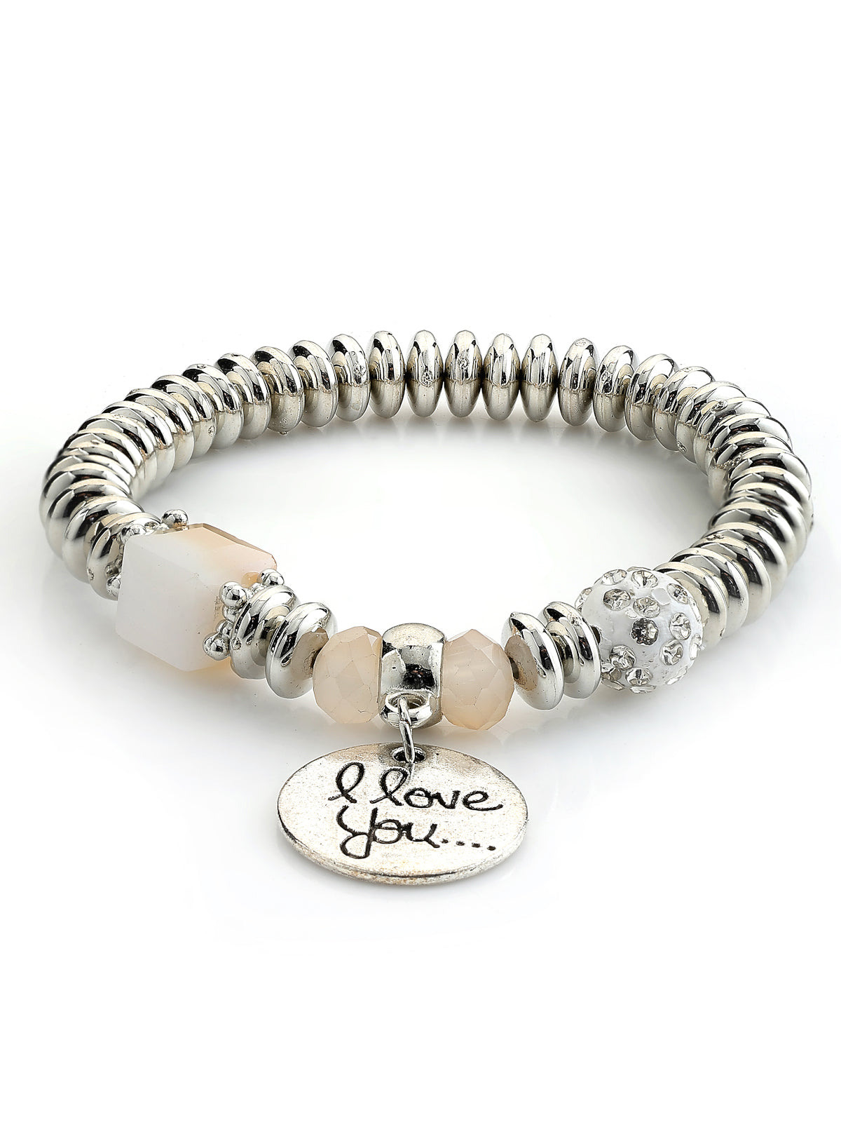 Scintillare By Sukkhi Attractive Stylish Bohemian I Love You Feather Tassel Charm Multilayer Beaded White Bangle & Bodhi Bracelet Jewellery for Women & Girls|Pack of 4|CBBC107155