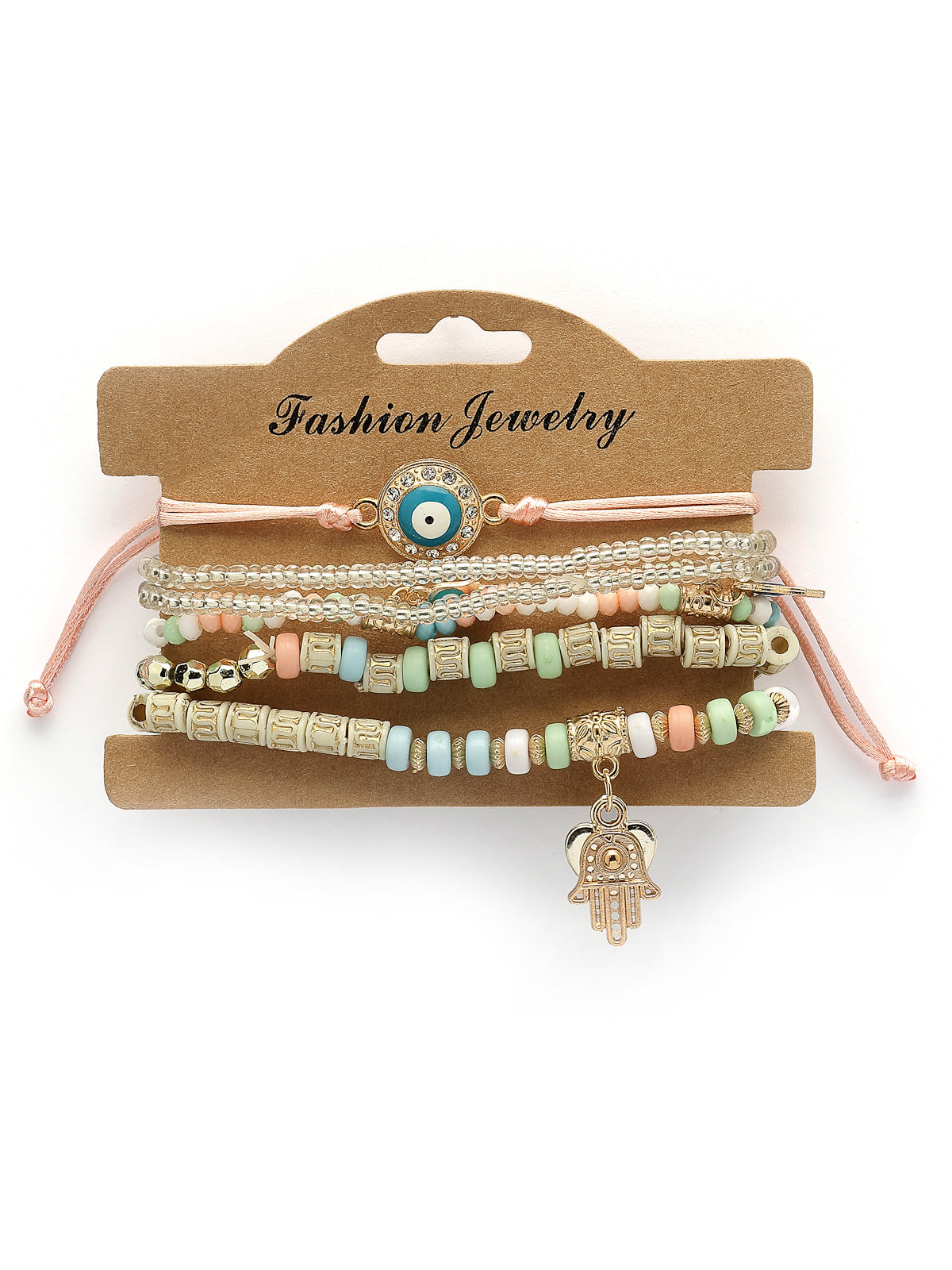 Scintillare By Sukkhi Amazing Bohemian Stackable Multilayer Hamsa Hand & Evil Eye Lucky Protection Bracelet White Crystal Charm Beaded Bracelet for Women & Girls|Pack of 6|CBBC107159