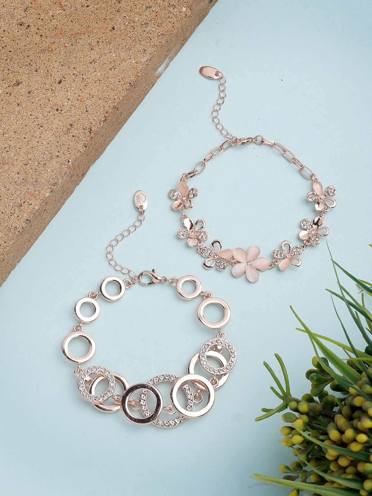 Scintillare By Sukkhi Classic Stylish Fashion Design Rose Gold Plated Crystal Cubic Zirconia Charm Bracelet Combo Jewellery for Women & Girls|Pack of 2|CBBC107160