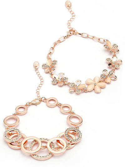Scintillare By Sukkhi Classic Stylish Fashion Design Rose Gold Plated Crystal Cubic Zirconia Charm Bracelet Combo Jewellery for Women & Girls|Pack of 2|CBBC107160