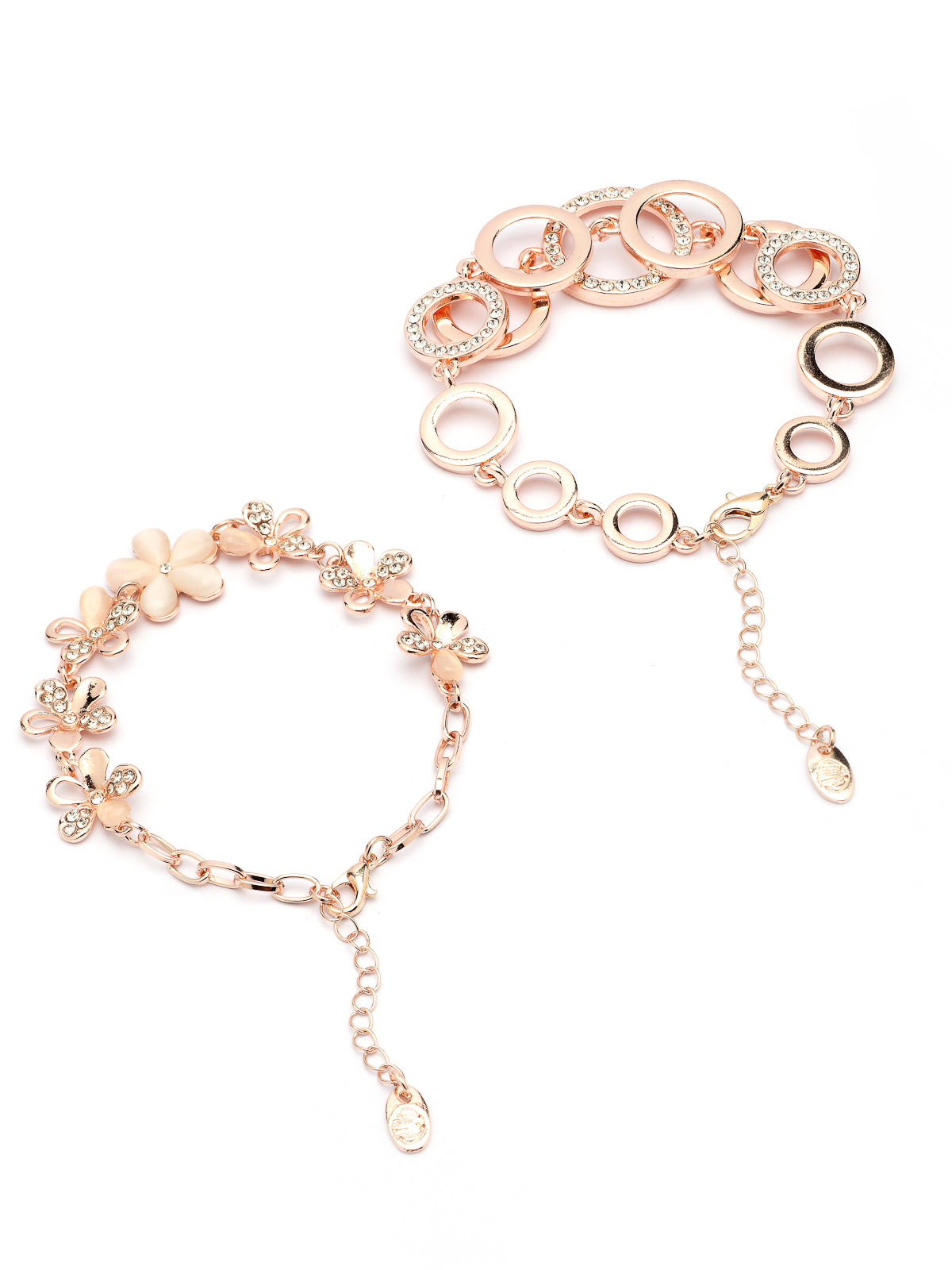 Scintillare By Sukkhi Classic Stylish Fashion Design Rose Gold Plated Crystal Cubic Zirconia Charm Bracelet Combo Jewellery for Women & Girls|Pack of 2|CBBC107160