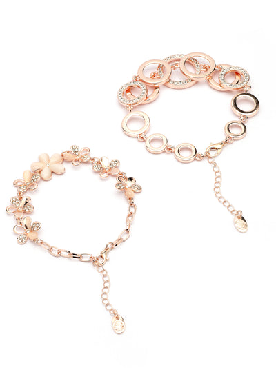 Scintillare By Sukkhi Classic Stylish Fashion Design Rose Gold Plated Crystal Cubic Zirconia Charm Bracelet Combo Jewellery for Women & Girls|Pack of 2|CBBC107160